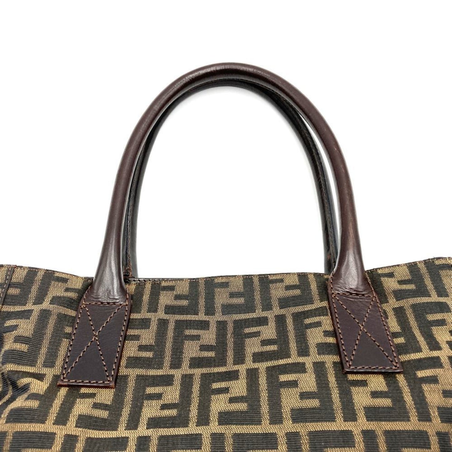 Fendi Tote Bag Shoulder Zucca Nylon Canvas Leather Brown