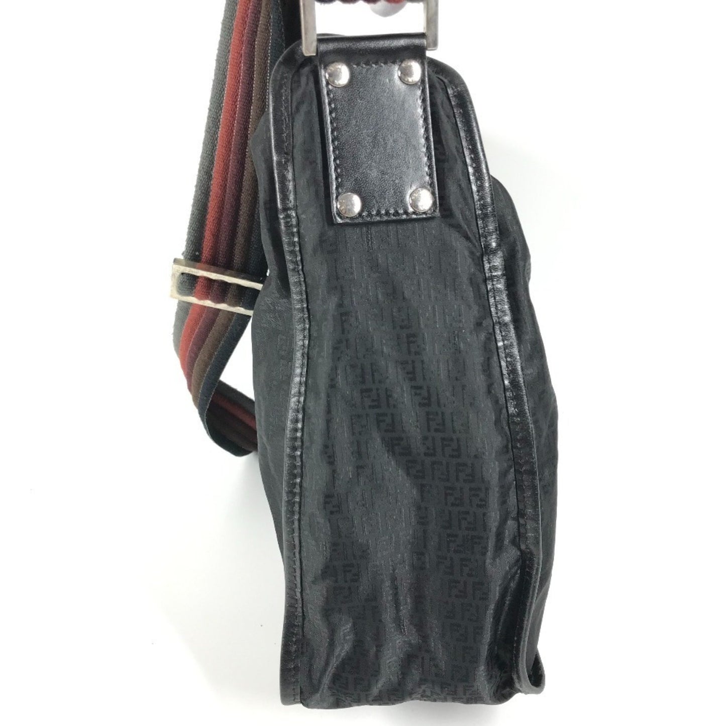 Fendi 7Va148 Zucca Logo Bag Crossbody Messenger Shoulder Leather Nylon
