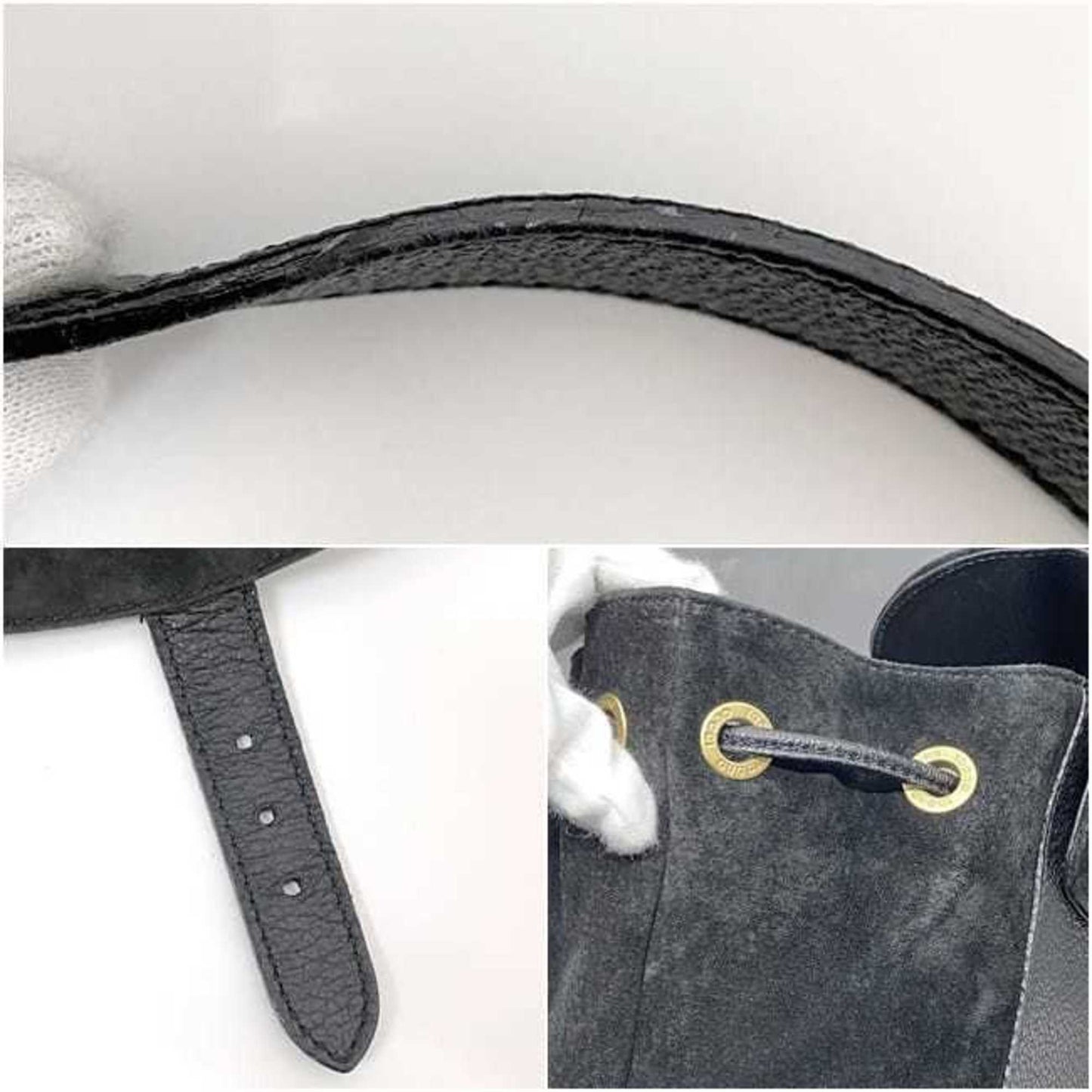 Gucci Backpack F-23291 Black Bamboo 003 2058 0016 Suede Leather Gucci Rucksack Flap