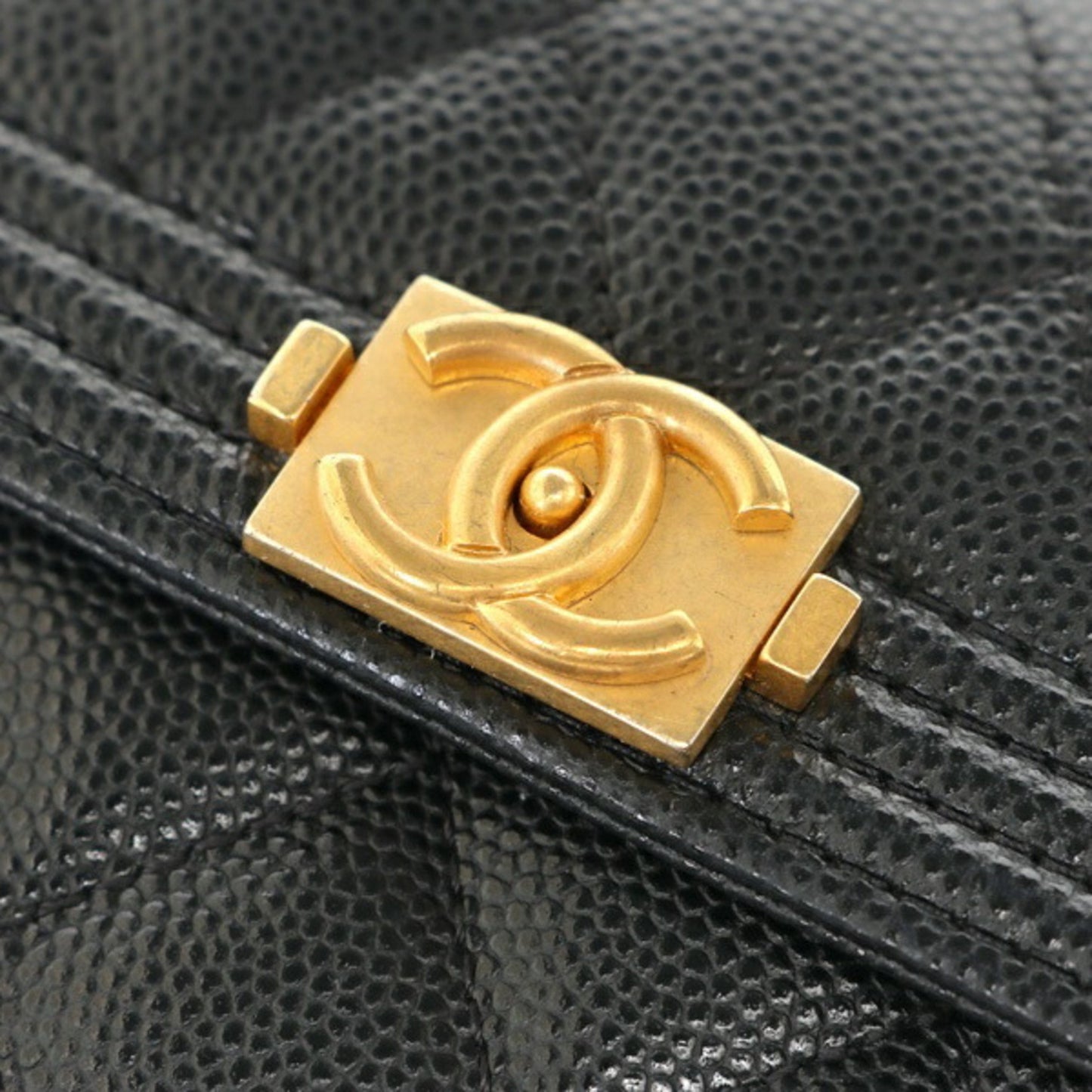 Chanel Boy Chanel Tri-Fold Wallet Compact A80743 Caviar Skin Black S-157722