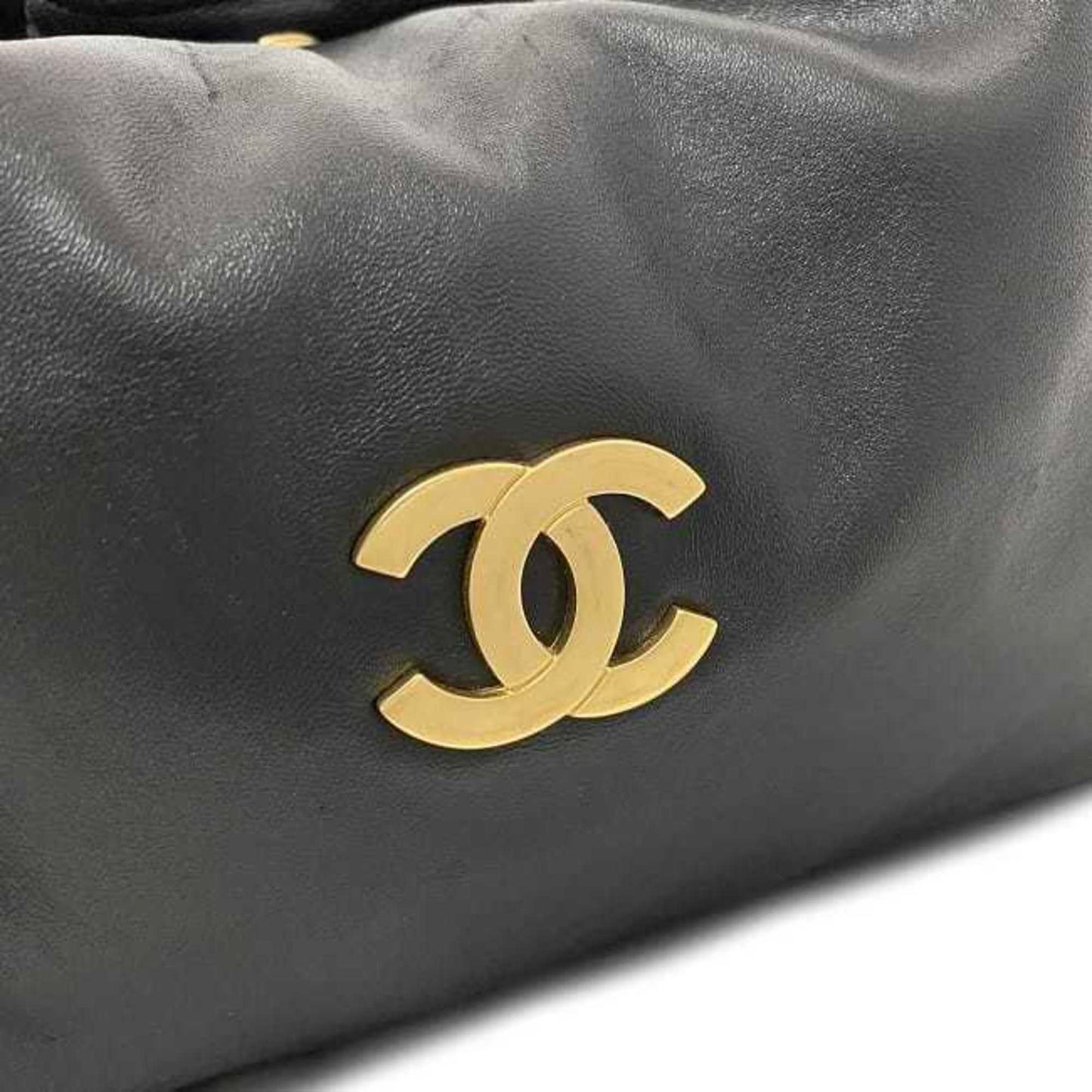 Chanel Chain Tote Bag Black Beige Gold Cocomark Leather Lambskin 7Th Chanel Big Soft