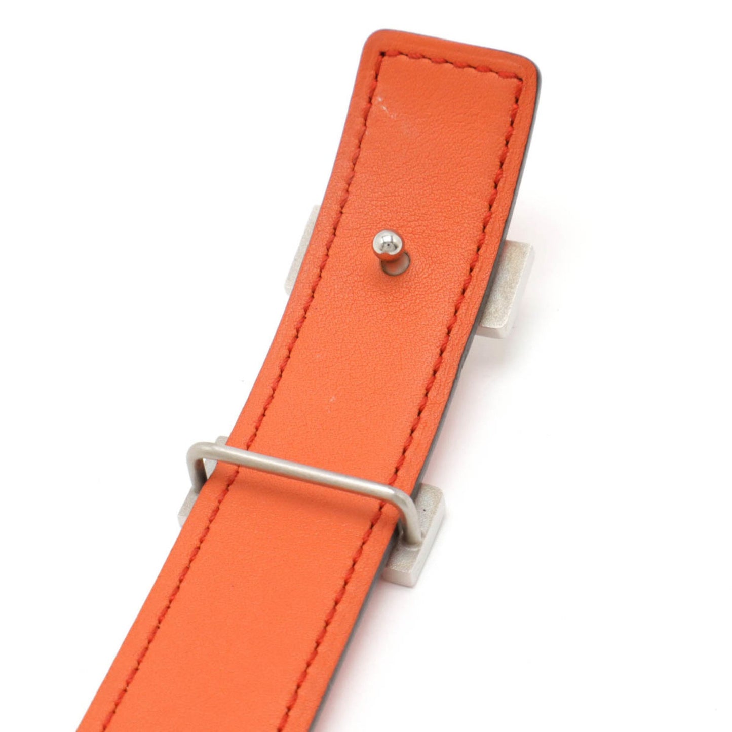 Hermes Mini Constance H Belt Reversible Leather Rose Azalee Pink Orange #80 A Stamp