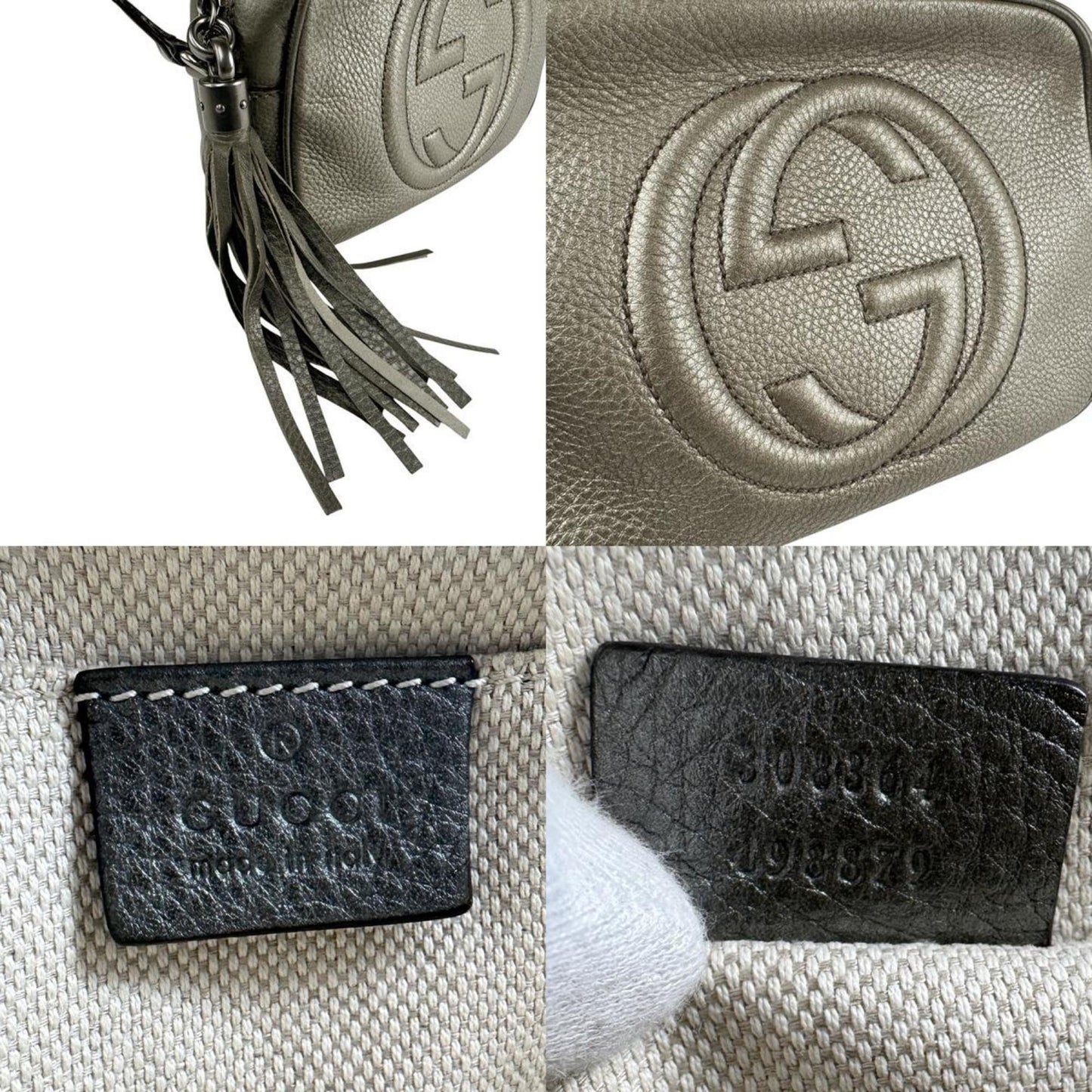 Gucci Soho Shoulder Bag In Grey Gold And Khaki Gray Leather