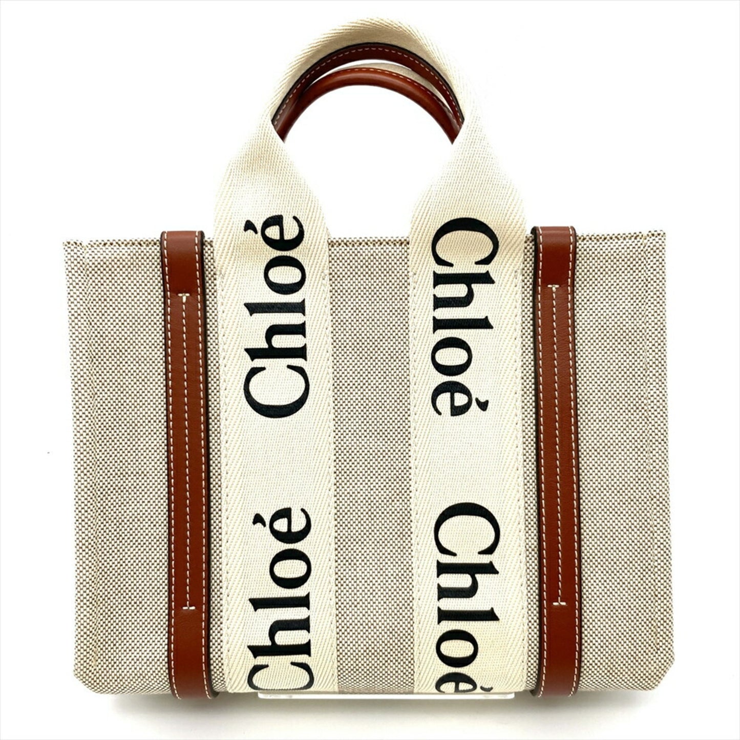 Chlo Chloe Woody Small Tote Bag Cotton Leather 04217565 Brown