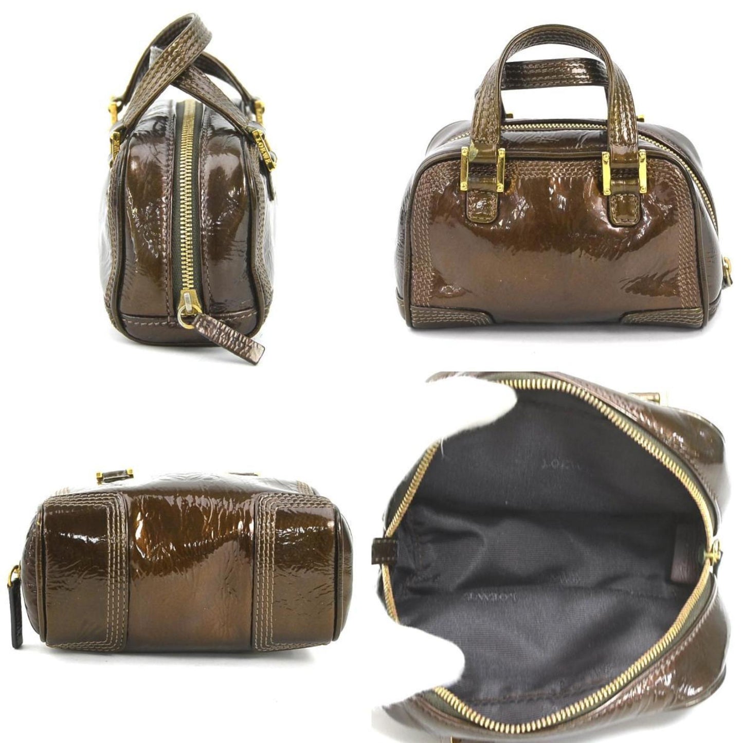Loewe Shoulder Bag Mini Handbag Anagram Enamel Brown Gold