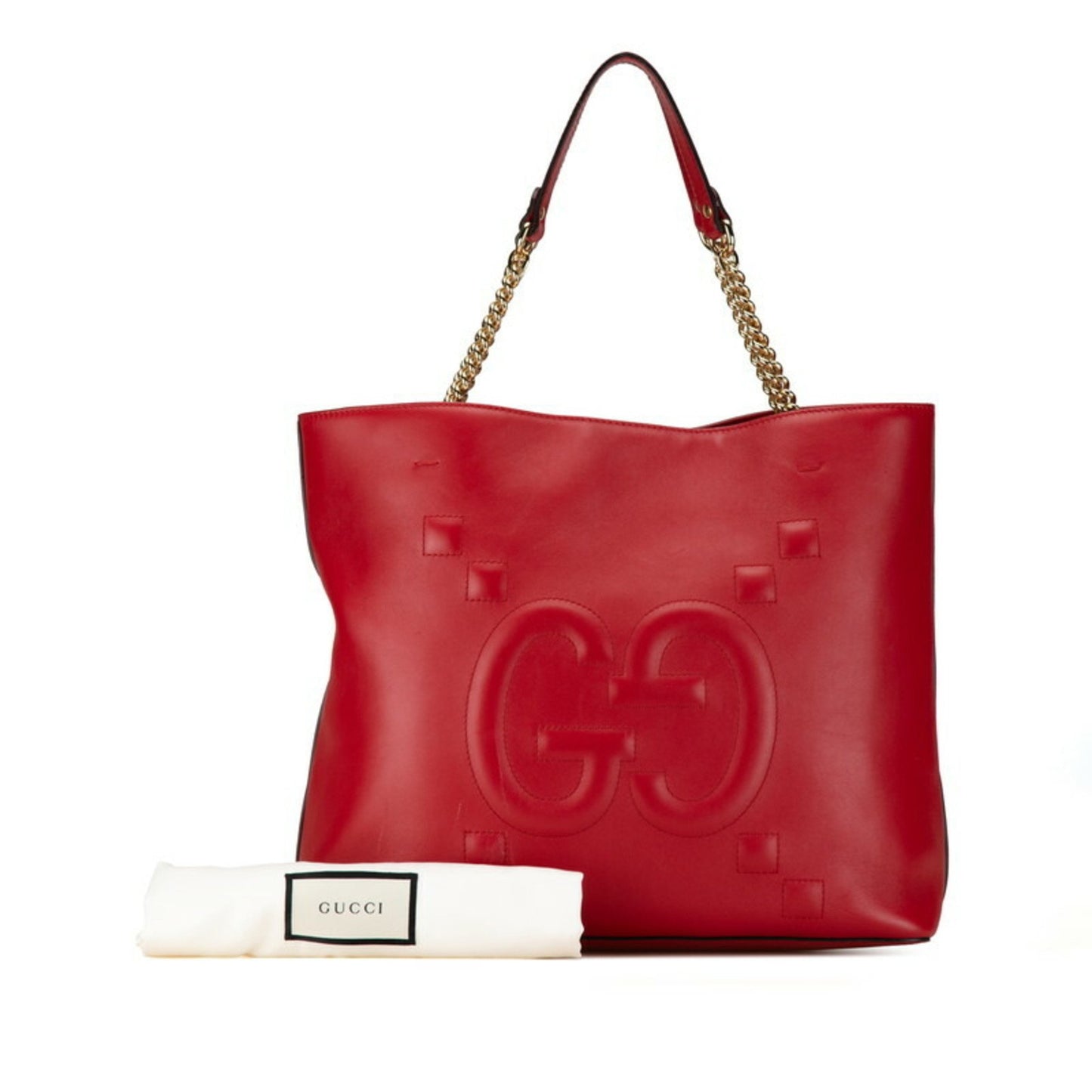 Gucci Chain Shoulder Bag Handbag Tote 453561 Red Leather
