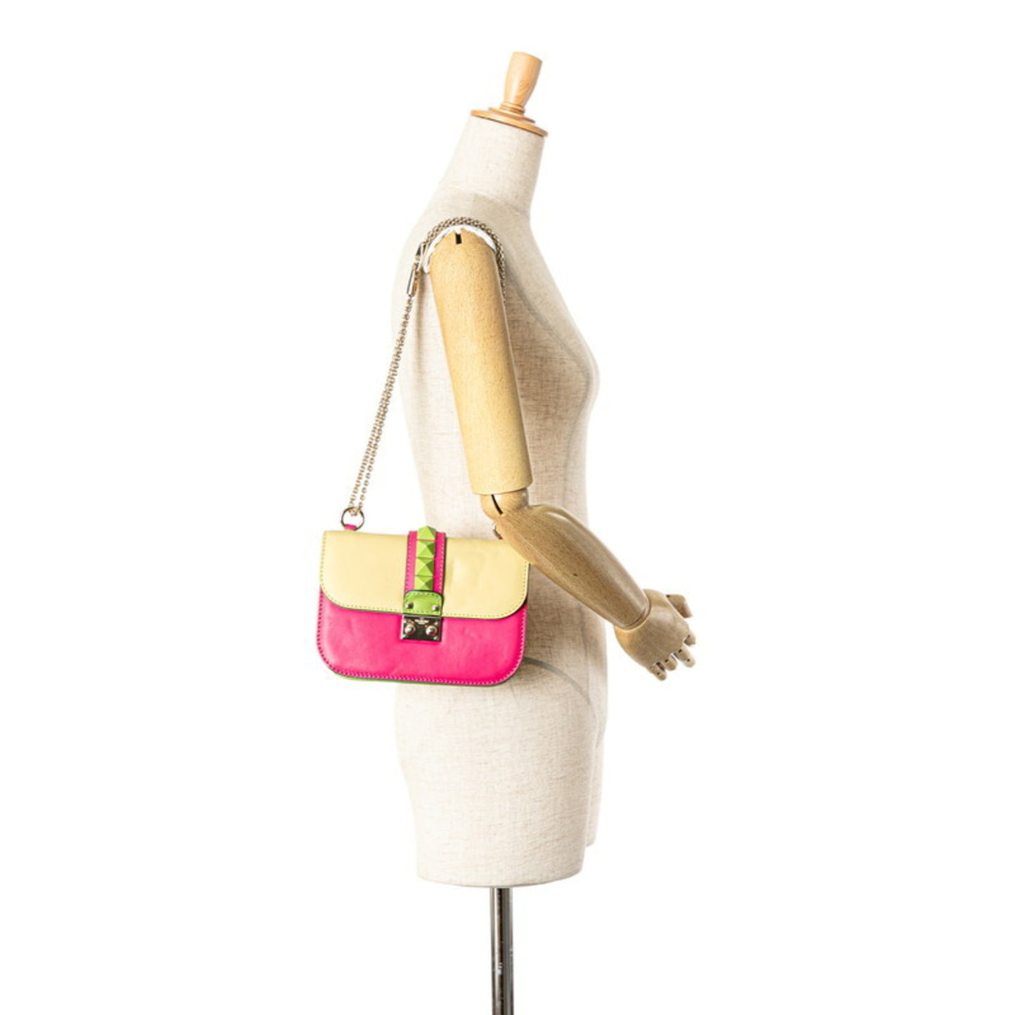 Valentino Rockstud Chain Shoulder Bag Pink Yellow Green Leather