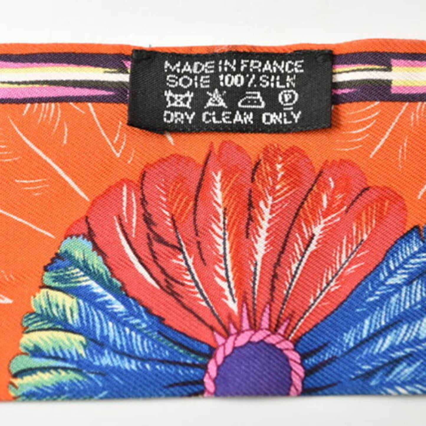 Hermes Twilly Scarf Muffler Hermes Silk Twill Feather Motif Purple Orange Multi