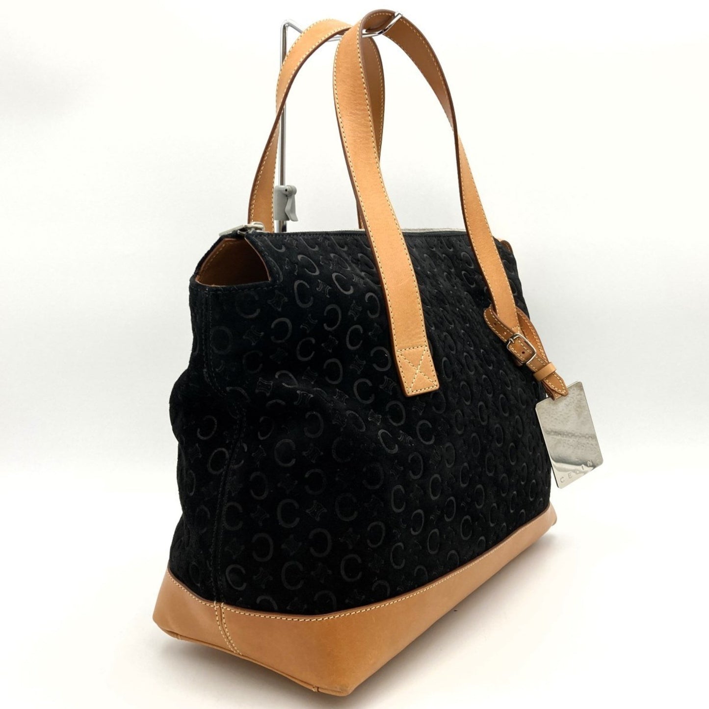 Celine C Macadam Tote Bag Handbag Black Suede Leather