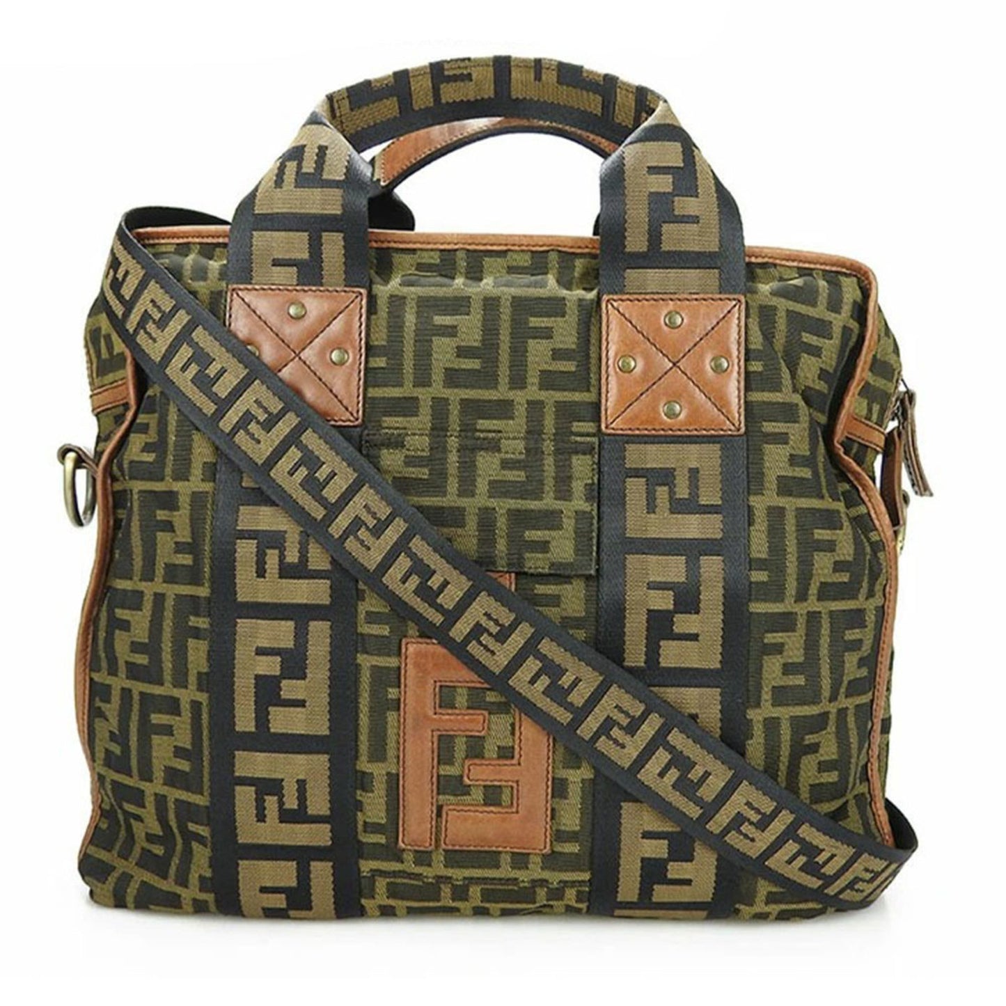 Fendi 7Va158 2Way Handbag Zucca Shoulder Nylon Leather Gold Hardware 2Way Hand Bag Canvas Brown