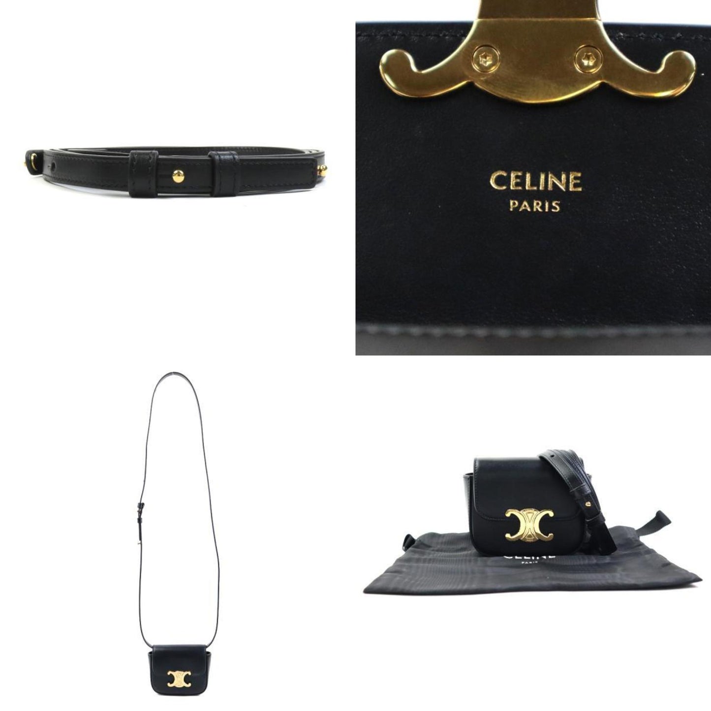 Celine Shoulder Bag Claude Calf Leather Black Gold