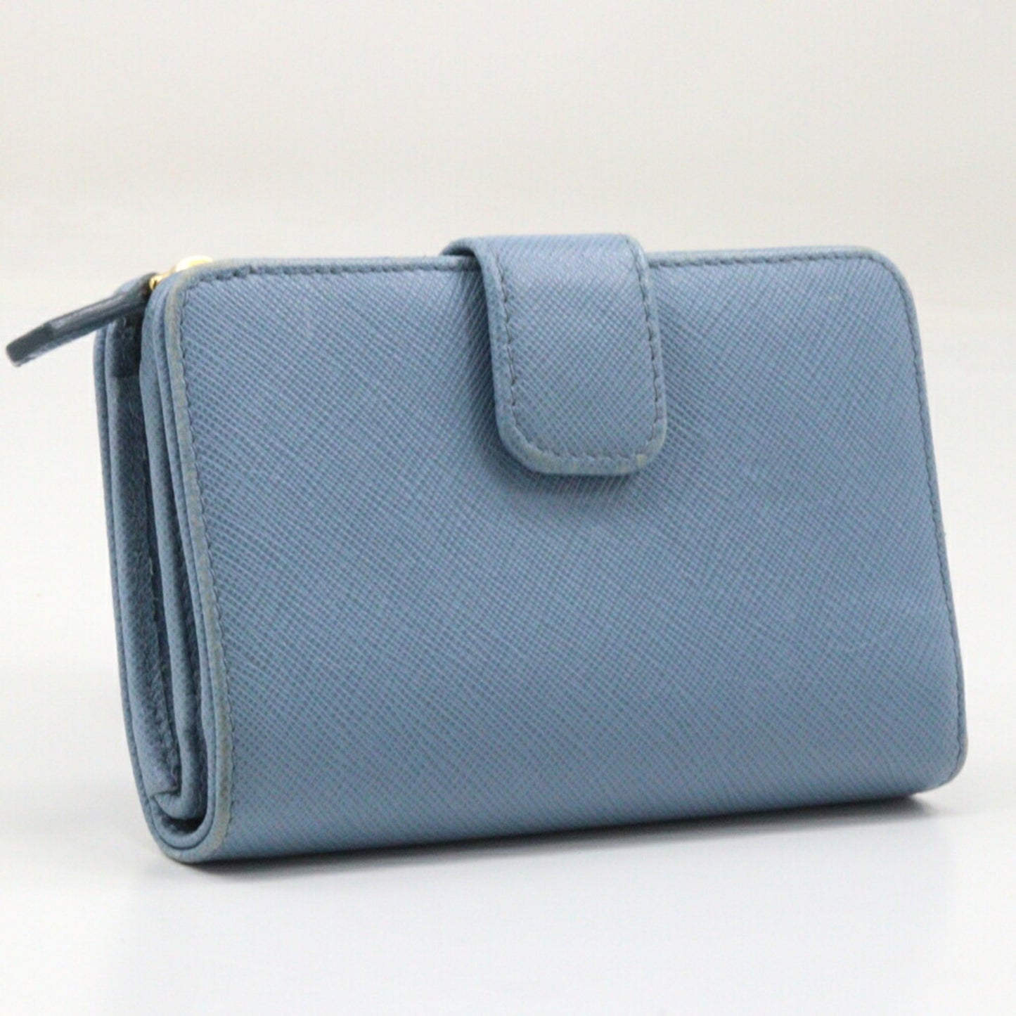 Prada Bi-Fold Wallet Saffiano Astrale Light Blue Snap Button