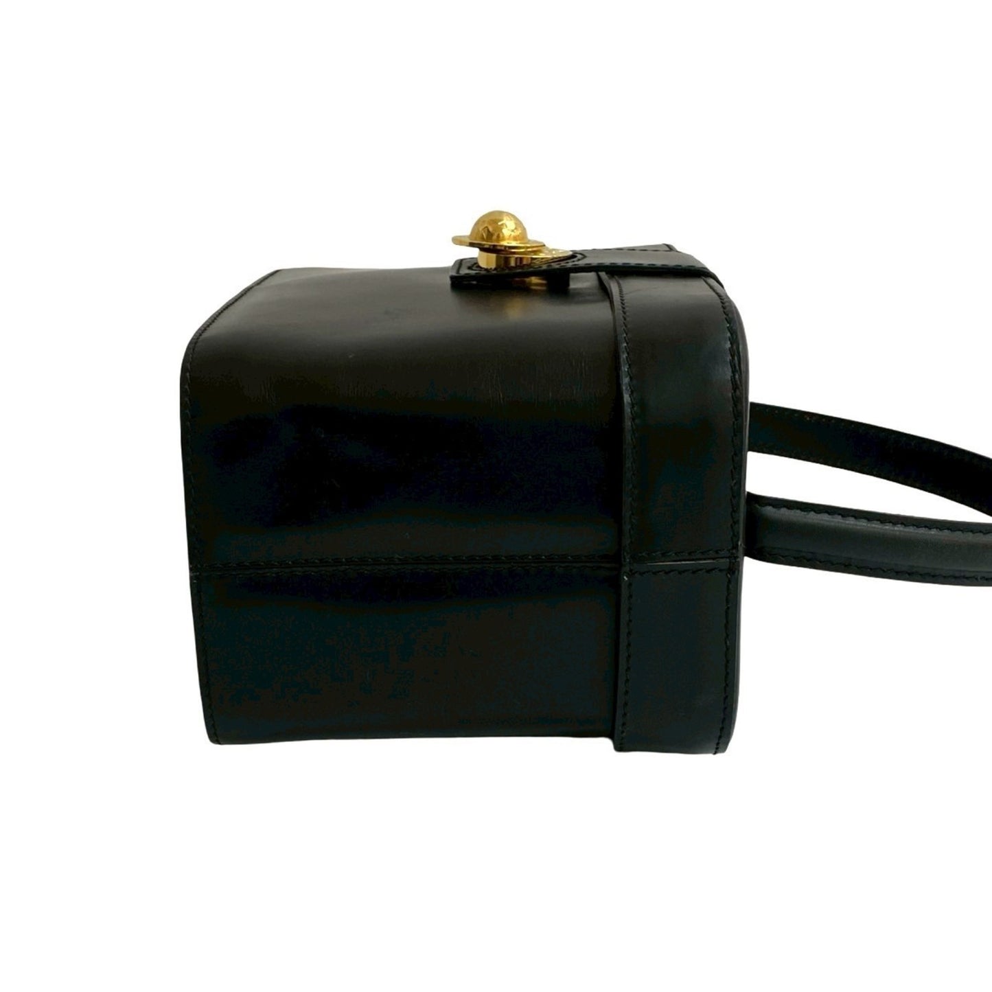 Celine Star Ball Logo Hardware Calfskin Leather Handbag Vanity Bag Black 44304