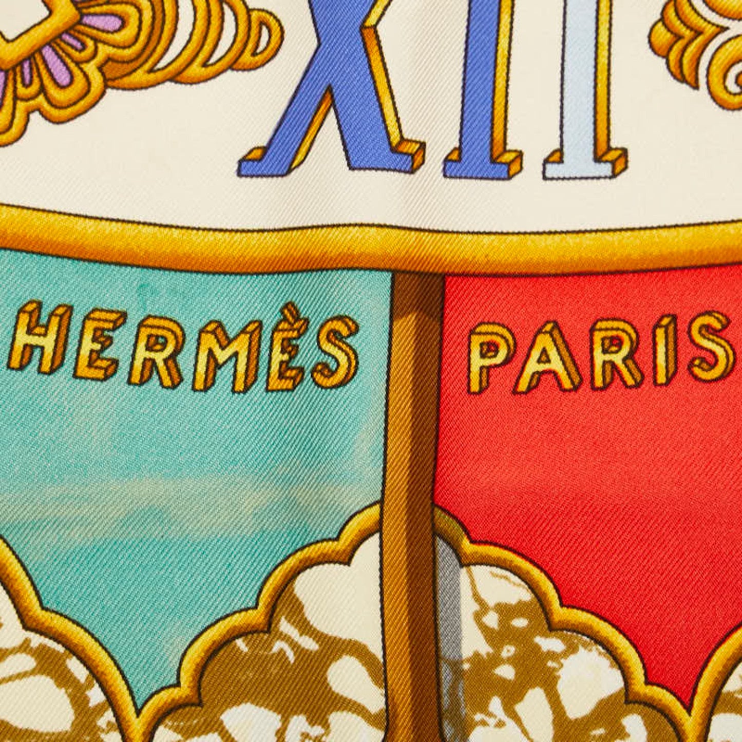 Hermes Carre 90 Carpe Diem Enjoy Today Sun Moon Stars Scarf Muffler White Multicolor Silk
