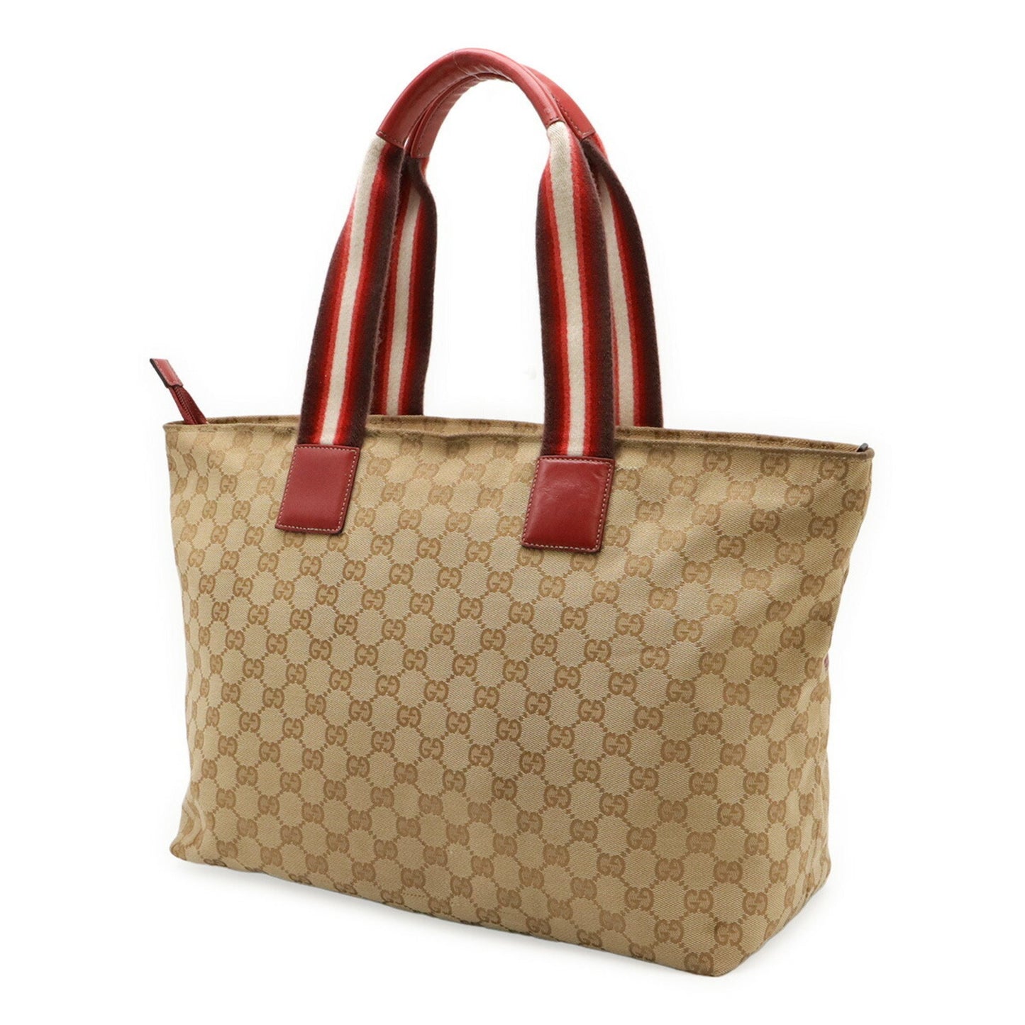 Gucci Gg Canvas Leather Mother'S Bag Tote Large Shoulder Khaki Beige Red 155524