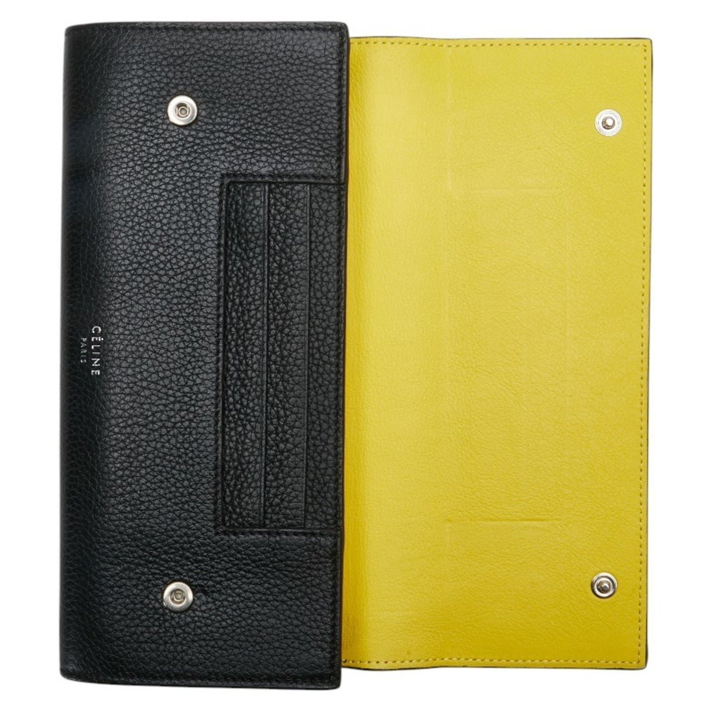 Celine Large Flap Multi-Cushion Long Wallet In Black Leather