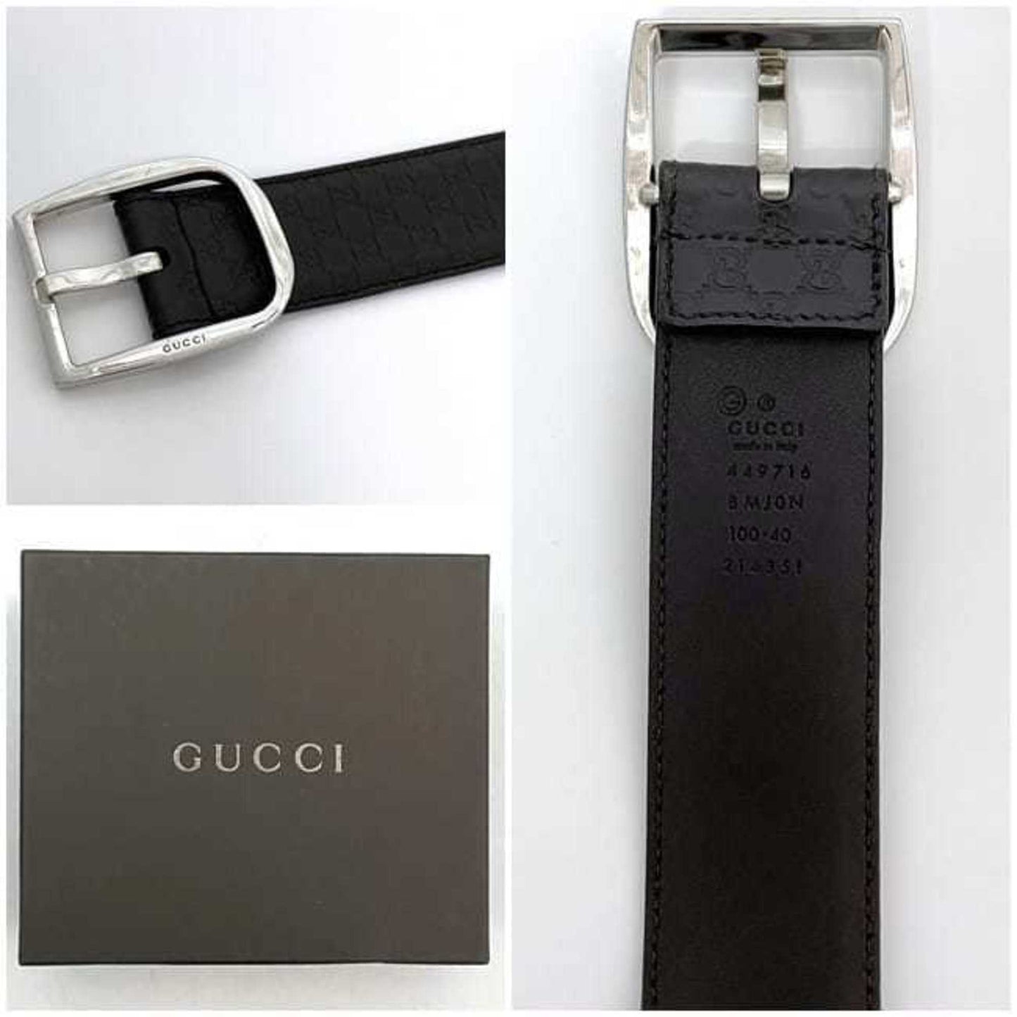 Gucci Belt Ec-23096 Brown Micro Stripe 449716 103Cm Leather 214351 Gucci Gg Buckle Line Wide