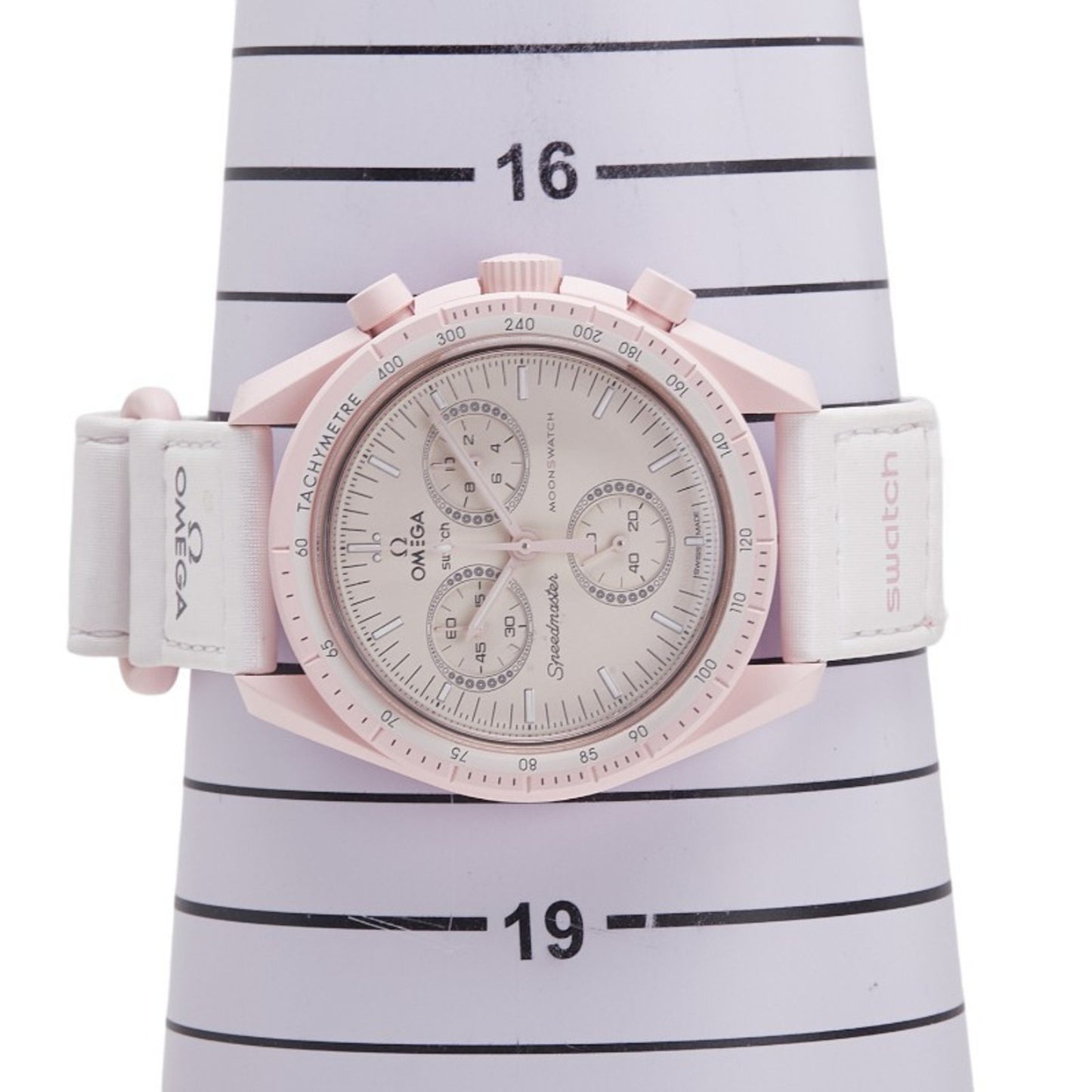 Omega X Swatch Speedmaster Moon Mission To Venus Watch So33P100 Quartz Beige Dial Ceramic Nylon