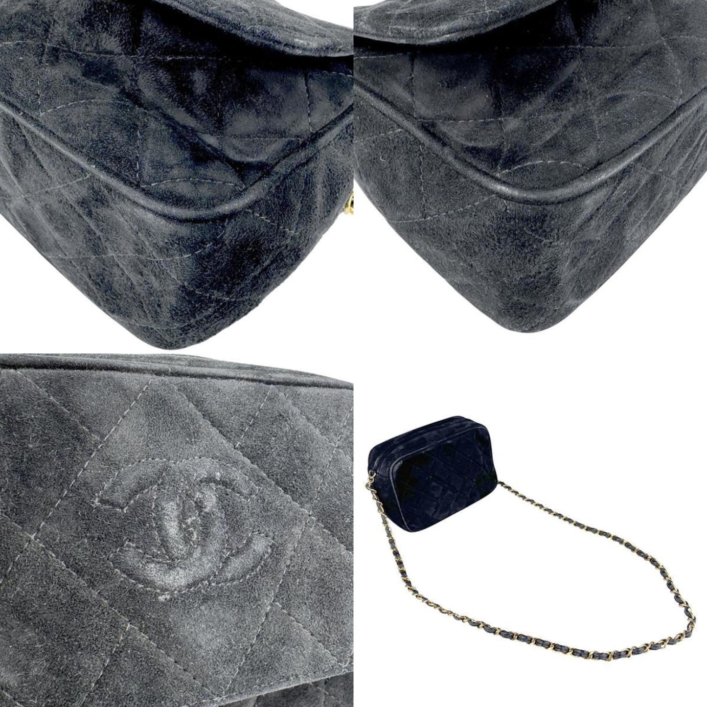 Chanel Shoulder Bag Velvet Black Gold