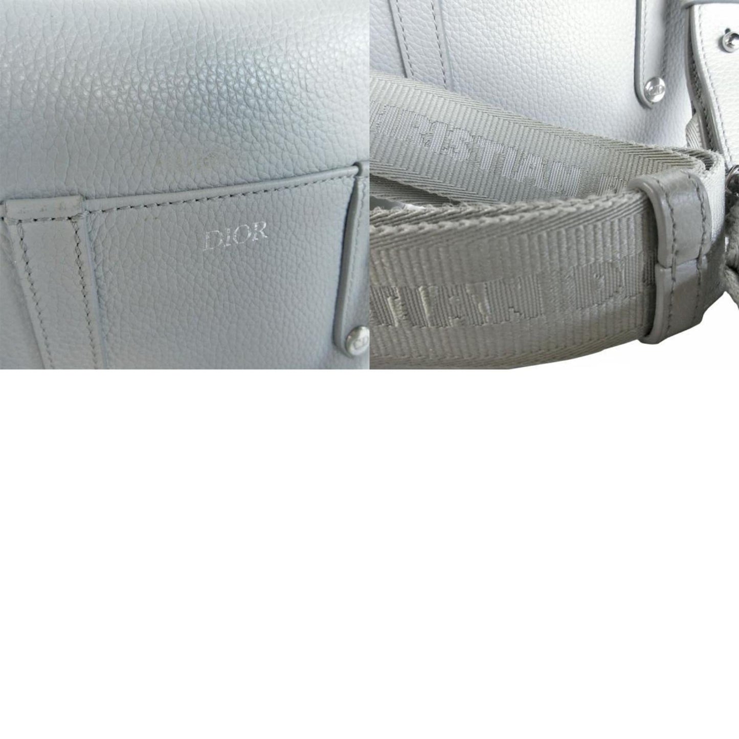 Christian Dior Dior Body Bag Saddle Leather Light Gray Silver
