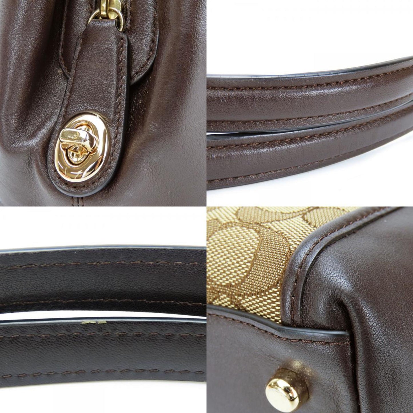 Coach Tote Bag 36466 Signature Canvas Leather Dark Brown