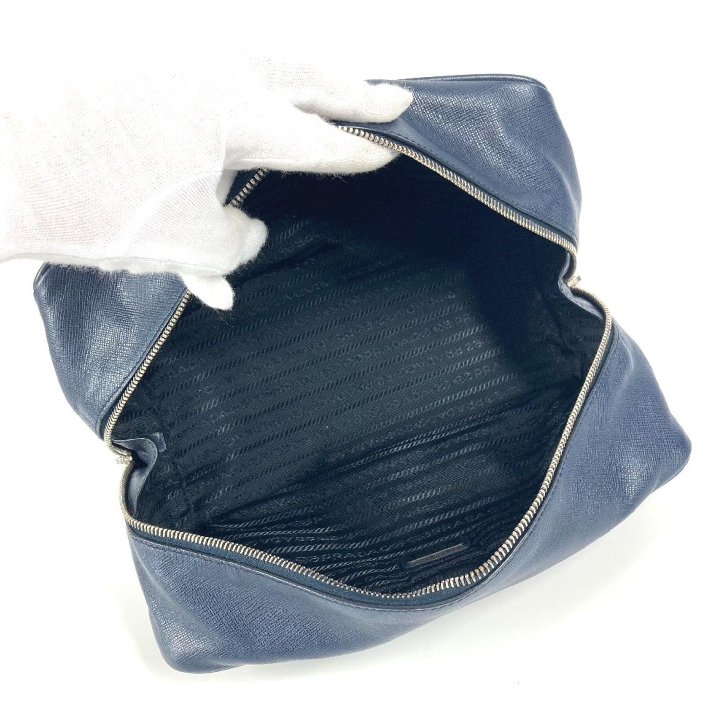 Prada Prada Triangle Logo Plate Bag Second Clutch Saffiano Leather