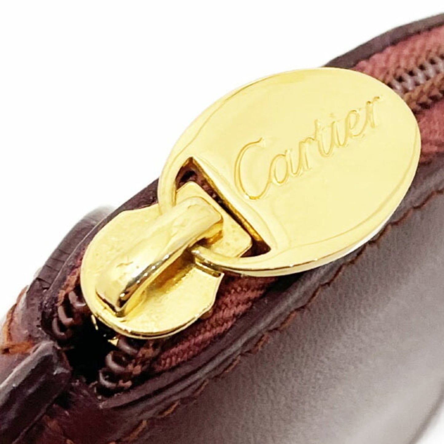 Cartier Coin Case Must Line Purse Leather Bordeaux Wine Red Maroon 2C Round Tt-13613