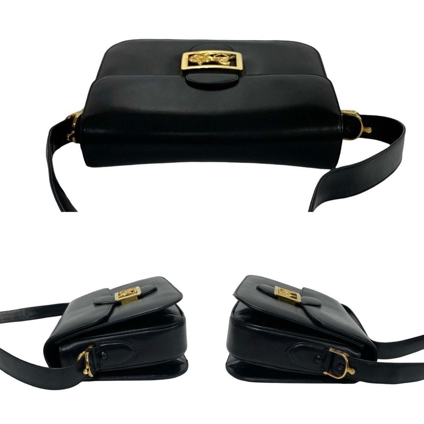 Celine Logo Horse-Drawn Carriage Hardware Calfskin Leather Mini Shoulder Bag/Pochette/Sacoche Black