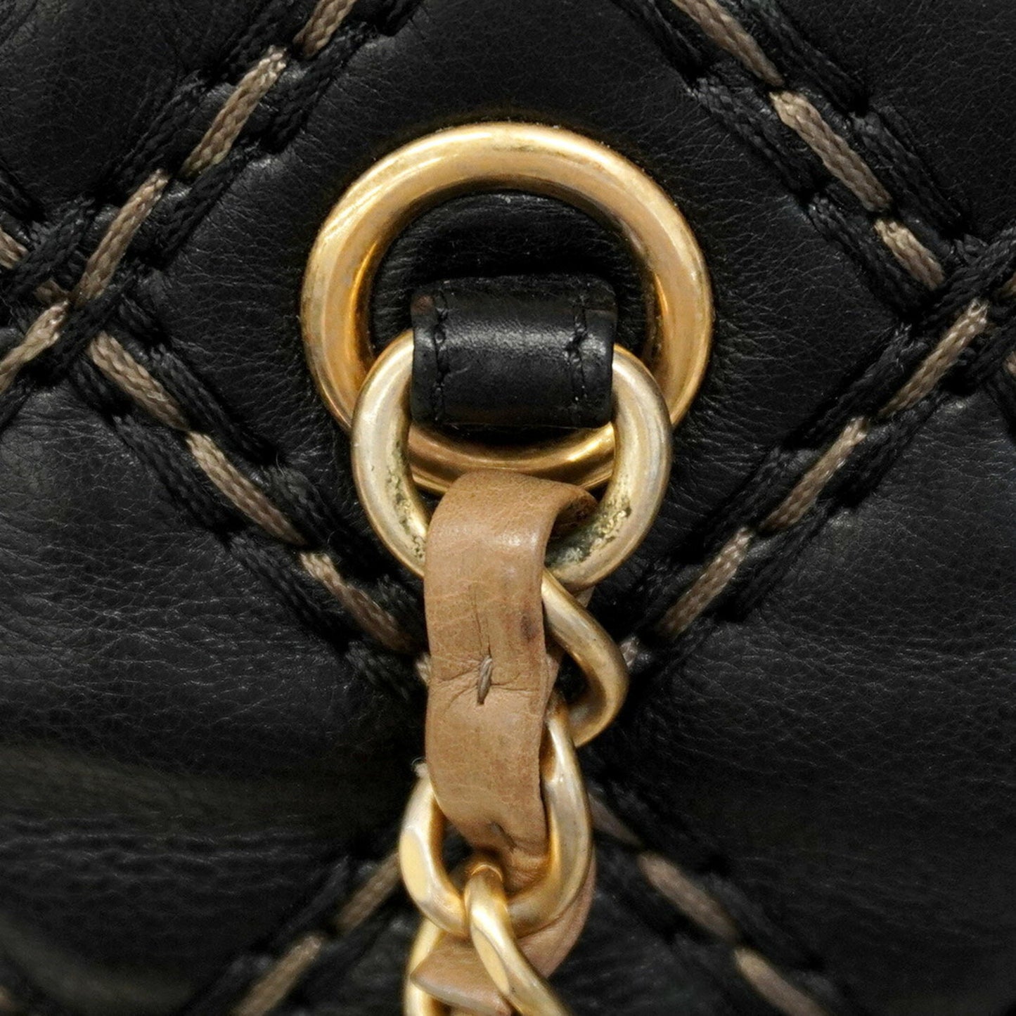 Chanel Shoulder Bag Wild Stitch Chain Leather Black Champagne