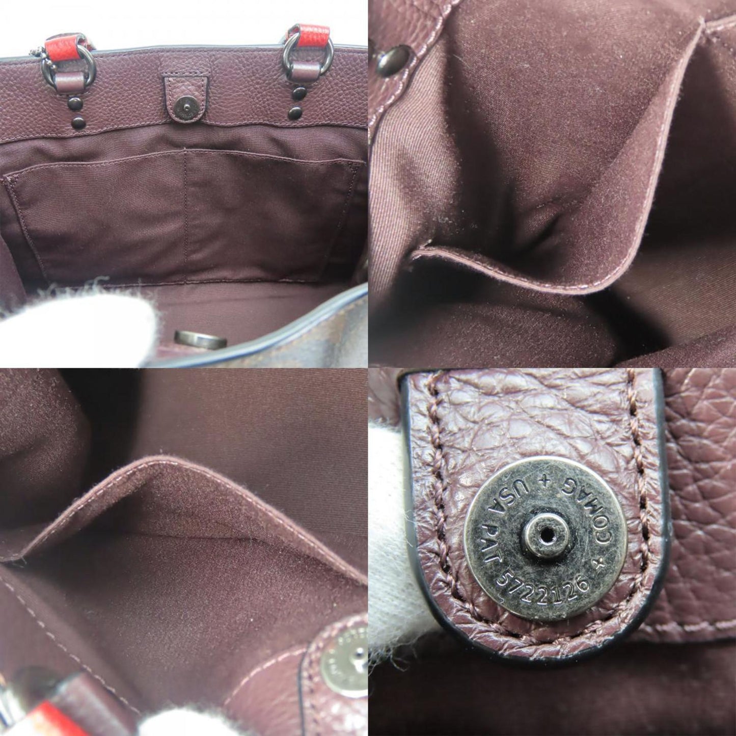 Coach Handbag Dempsey C1527 Carryall Leather Dark Brown Red Shoulder