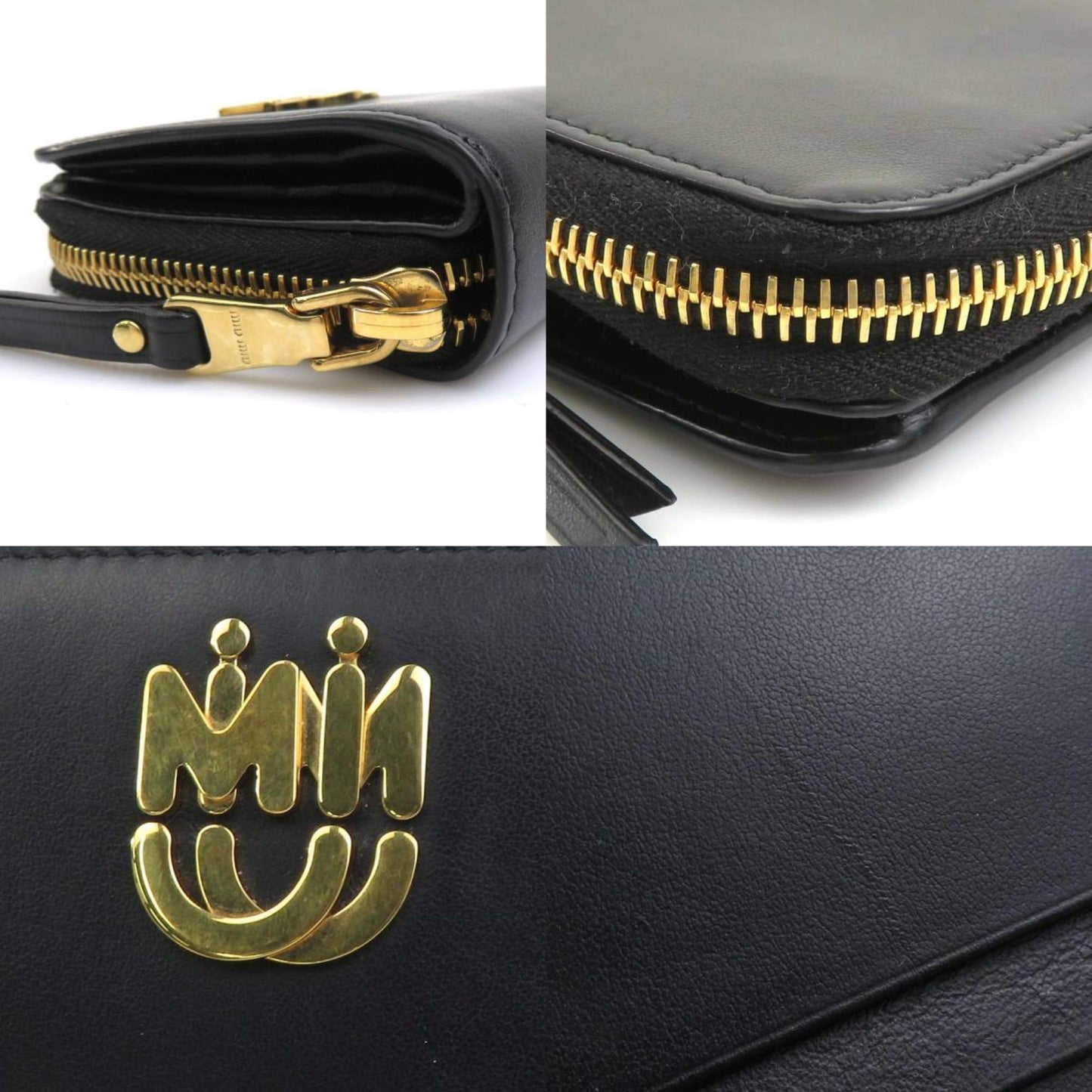 Miu Miumiu Bi-Fold Wallet Leather Black