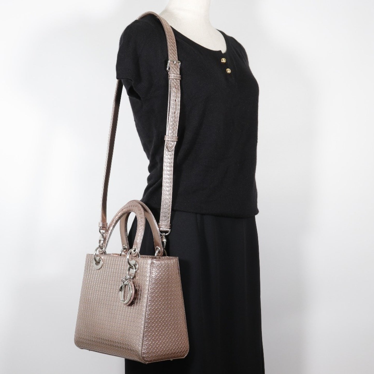 Christian Dior Lady Handbag Medium Cannage M0550Pskc Leather Pink Gold 2Way