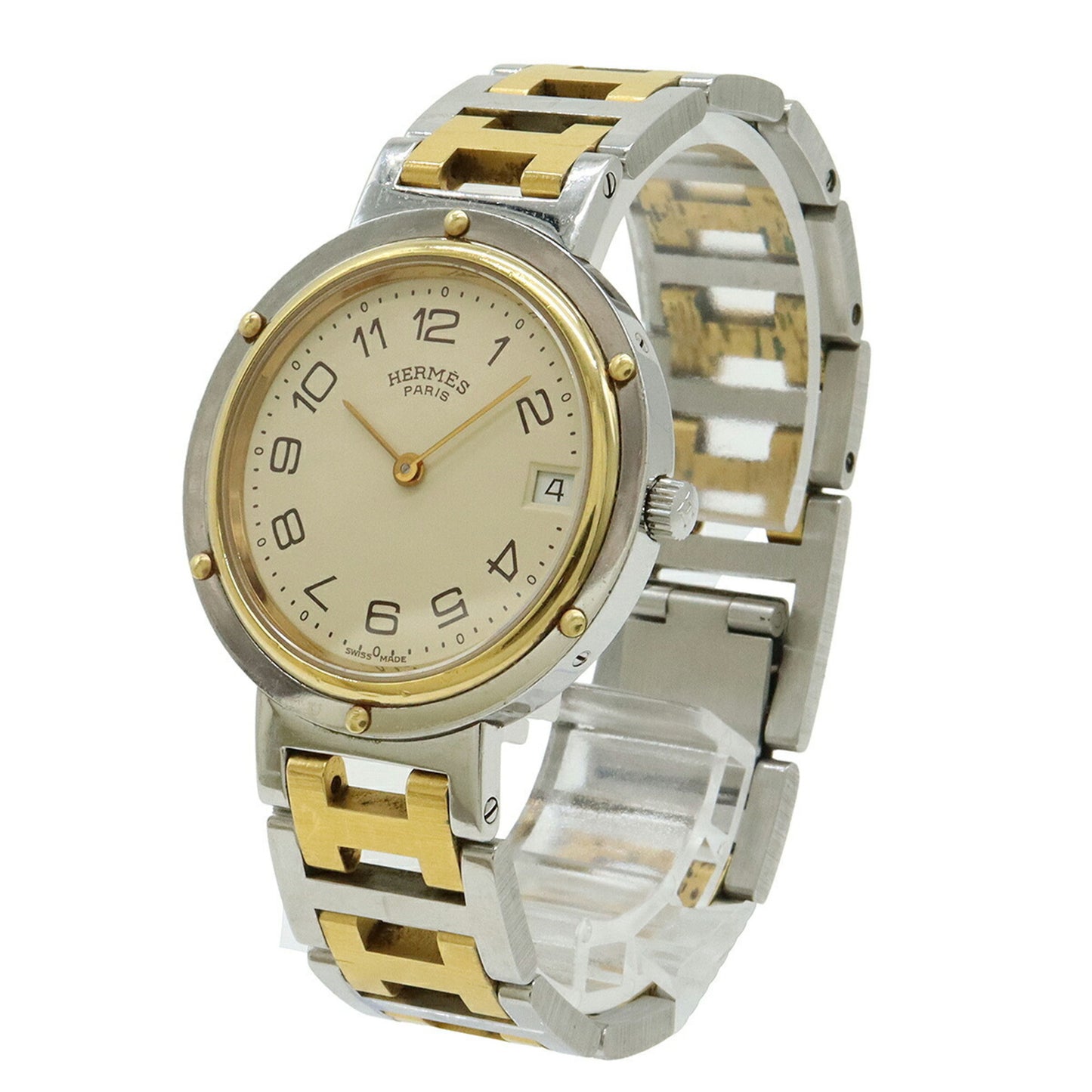 Hermes Clipper Ivory Dial Stainless Steel Gp Two-Tone