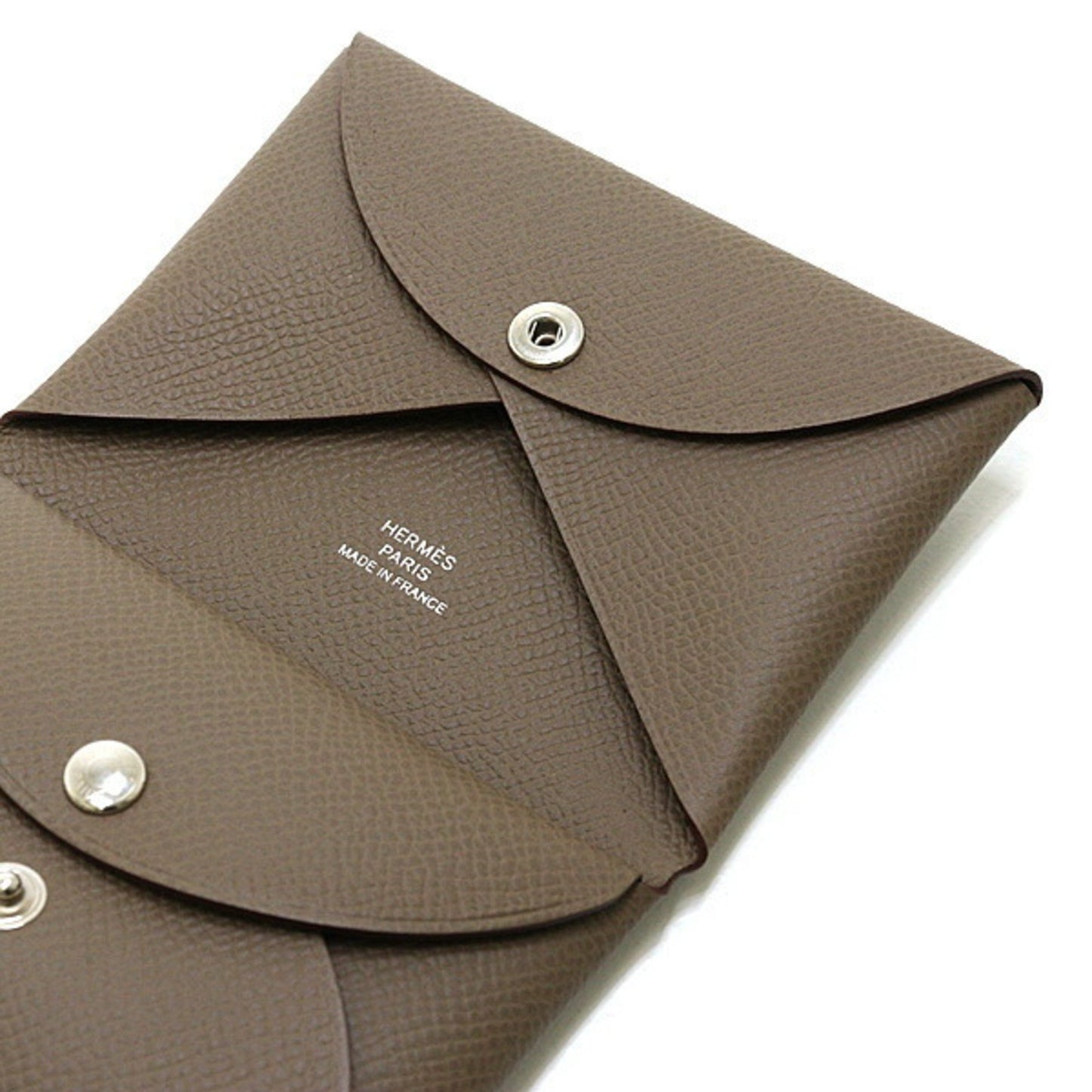 Hermes Herms Calvi Duo Epsom Leather Etoupe W Stamp Card Case/Coin Case