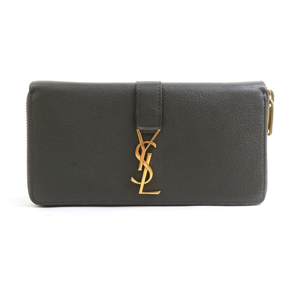 Saint Laurent Round Long Wallet In Khaki Brown And Gold Leather For Men Women