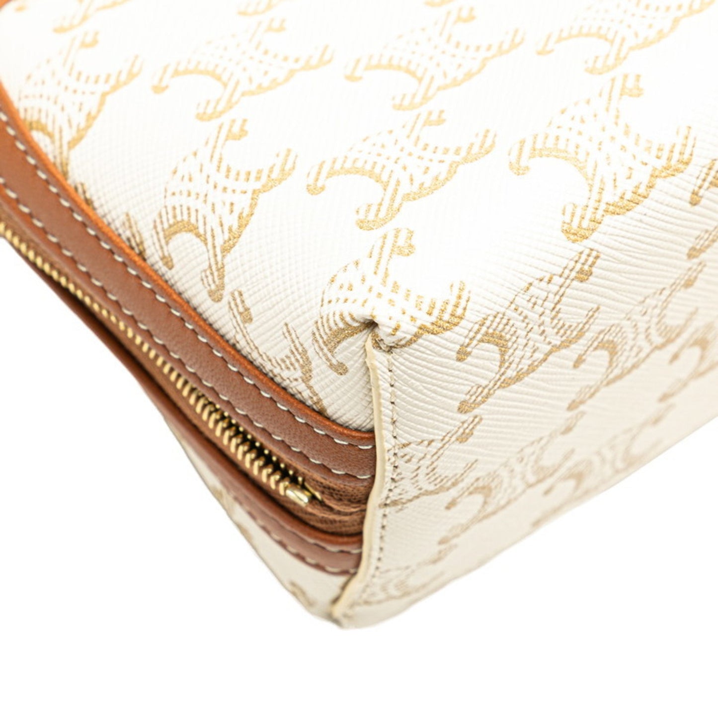 Celine Triomphe Chain Crossbody Shoulder Bag White Brown Pvc Leather