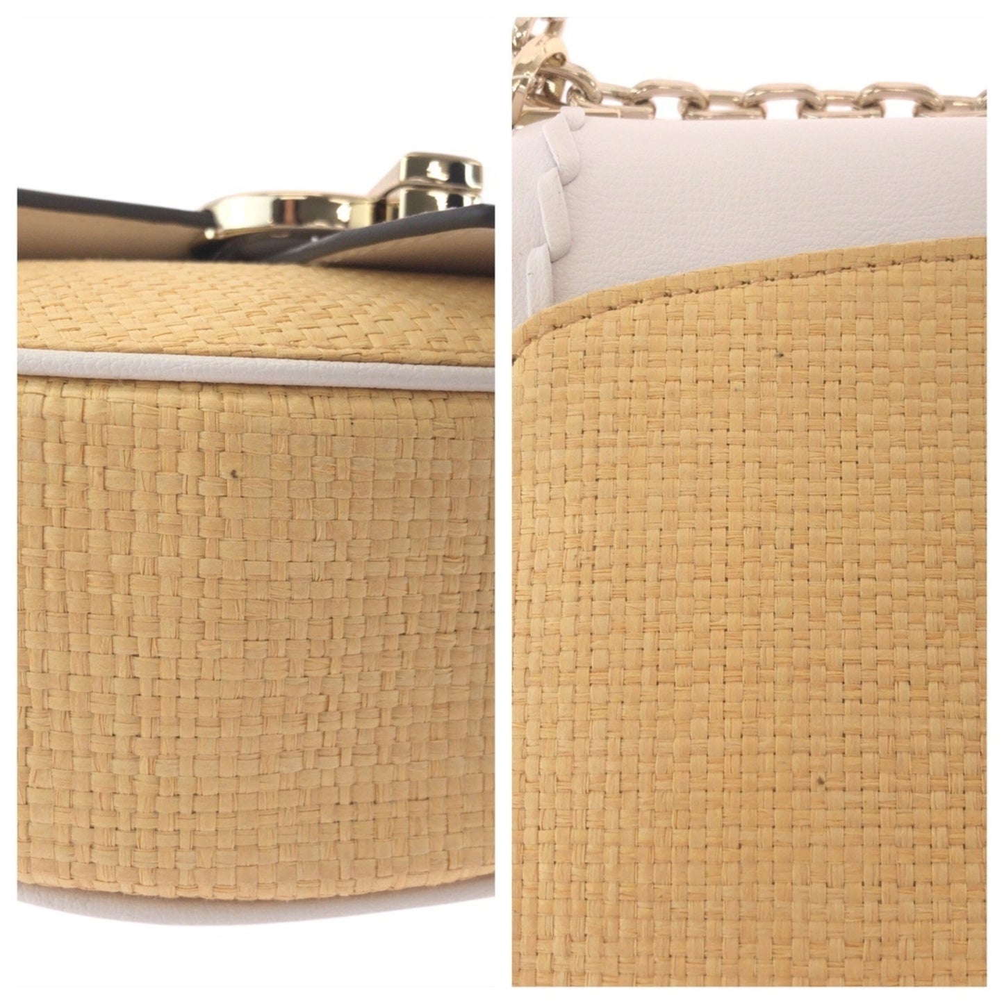 Kate Spade White Leather Raffia Shoulder Bag Pochette