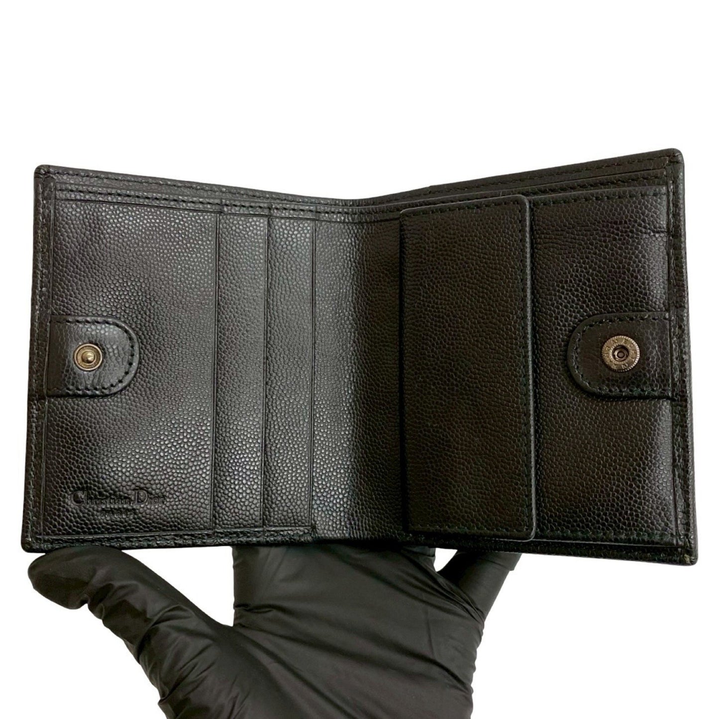 Christian Dior Logo Hardware Leather Genuine Bifold Mini Wallet Black 29110