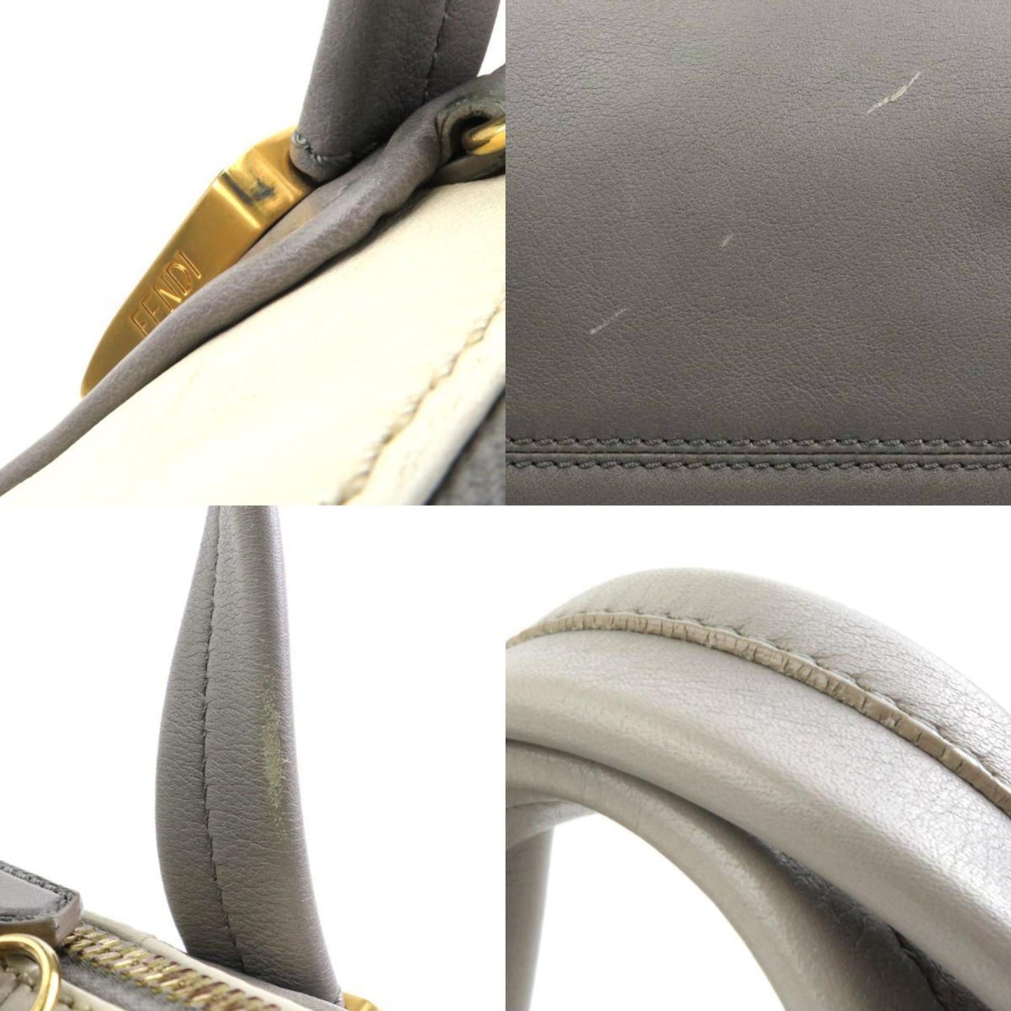 Fendi Handbag Shoulder Bag Chameleon Leather Grey Off-White Gold