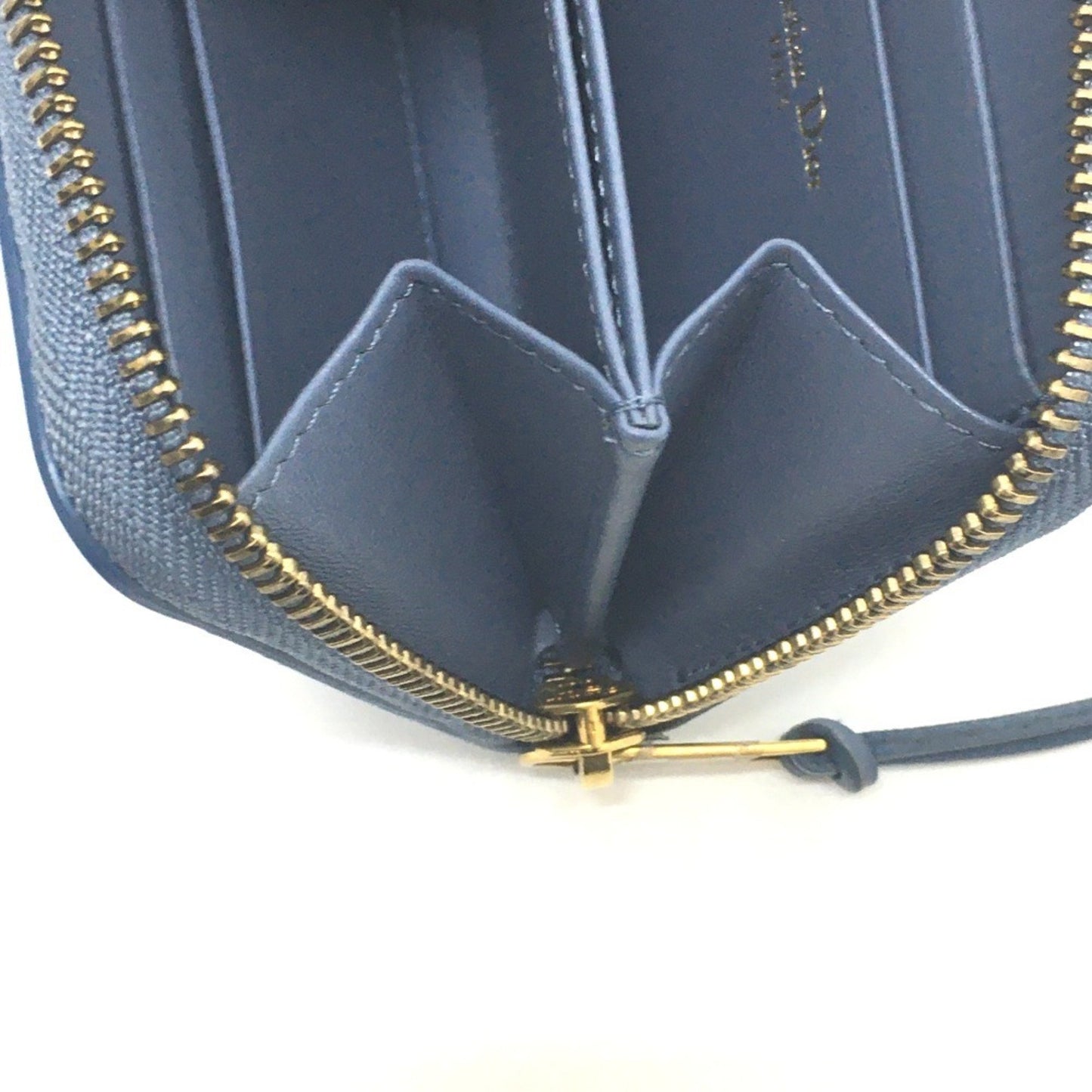 Christian Dior Dior Striped Wallet Round Zipper Coin Case Leather