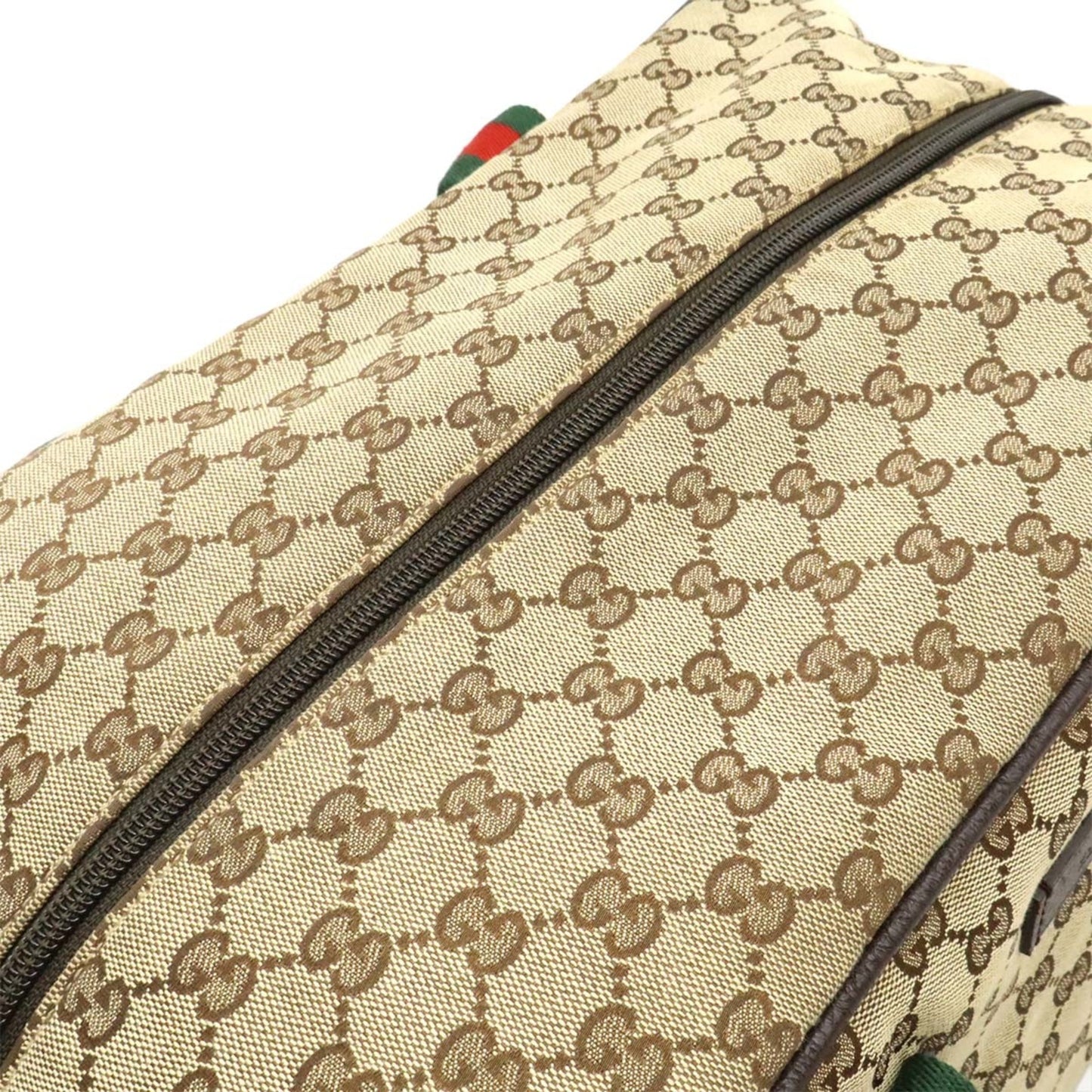 Gucci Gg Canvas Sherry Line Boston Bag Shoulder Leather Khaki Beige Red Green 153240