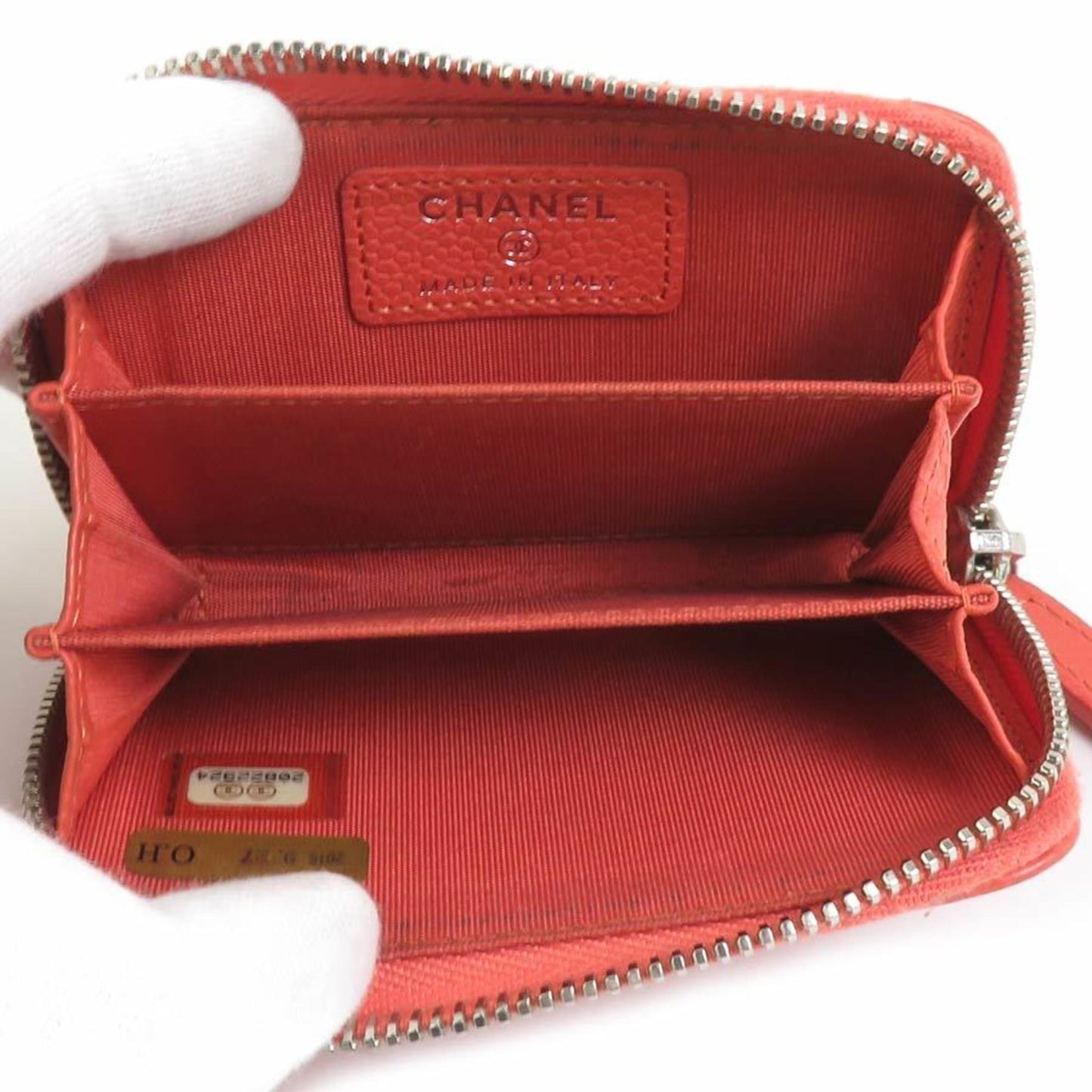 Chanel Card Case/Business Holder Wallet/Coin Case Coco Mark Caviar Skin Leather Coral Silver