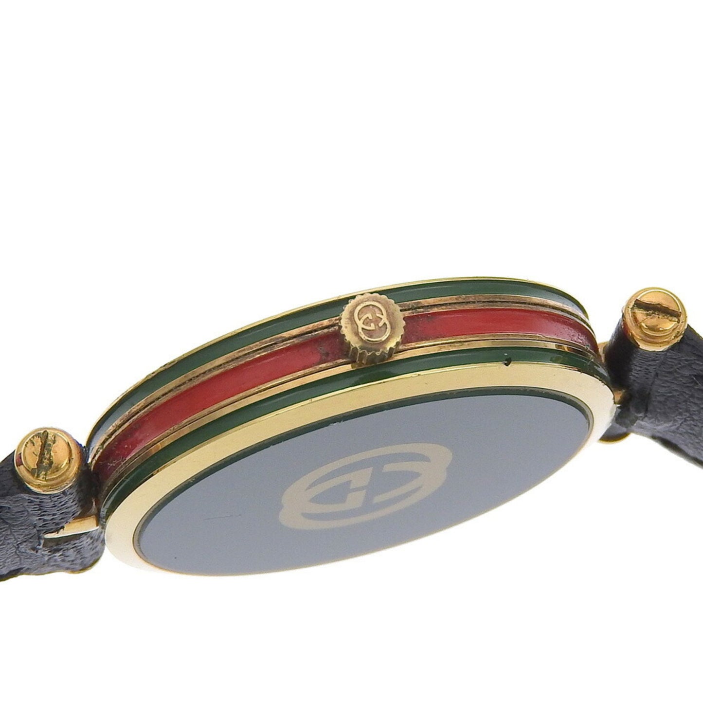 Gucci Sherry Line White Dial Gp/Leather Quartz 30Mm Boys 2 Hands Watch