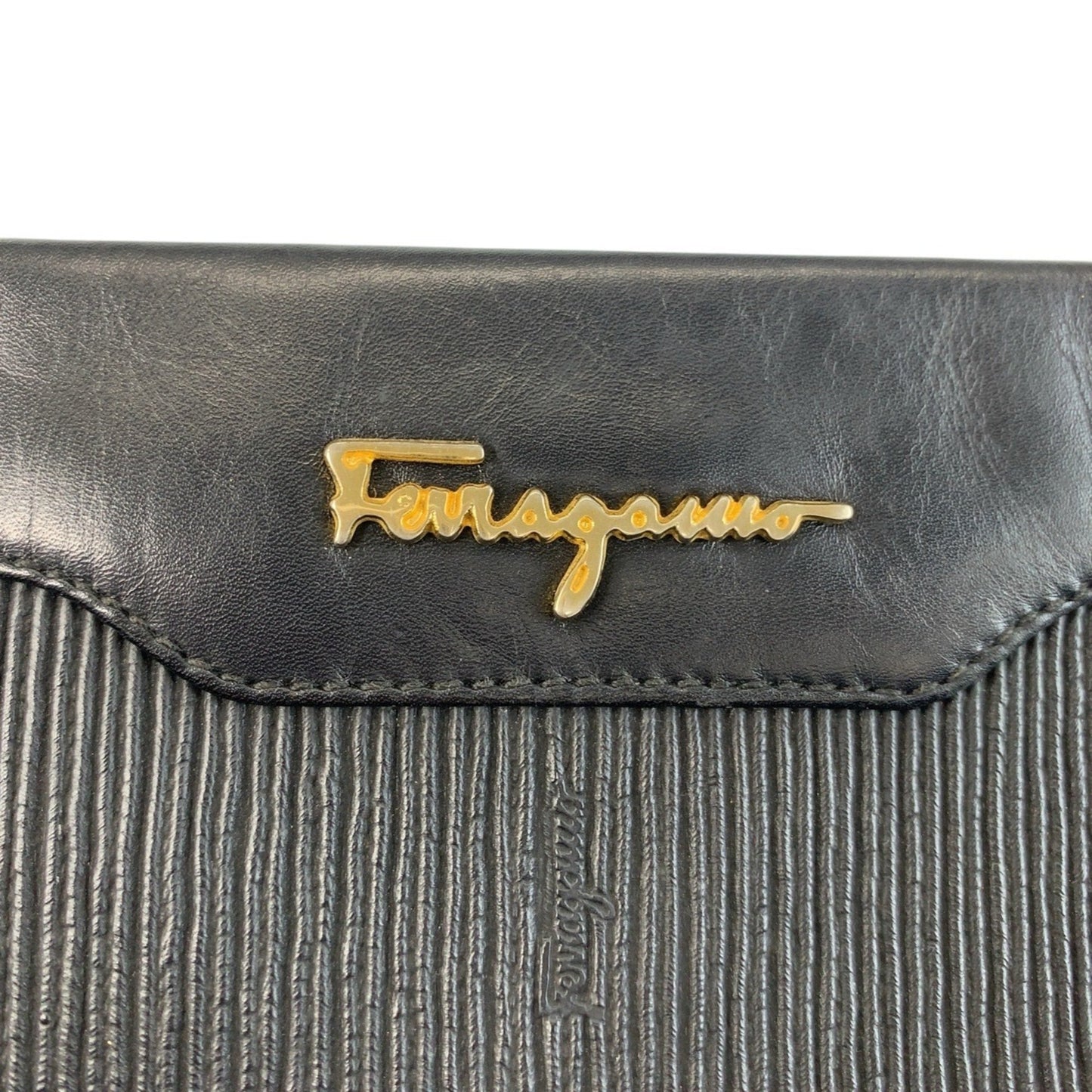 Salvatore Ferragamo Black Gold Hardware Leather Shoulder Bag Pochette