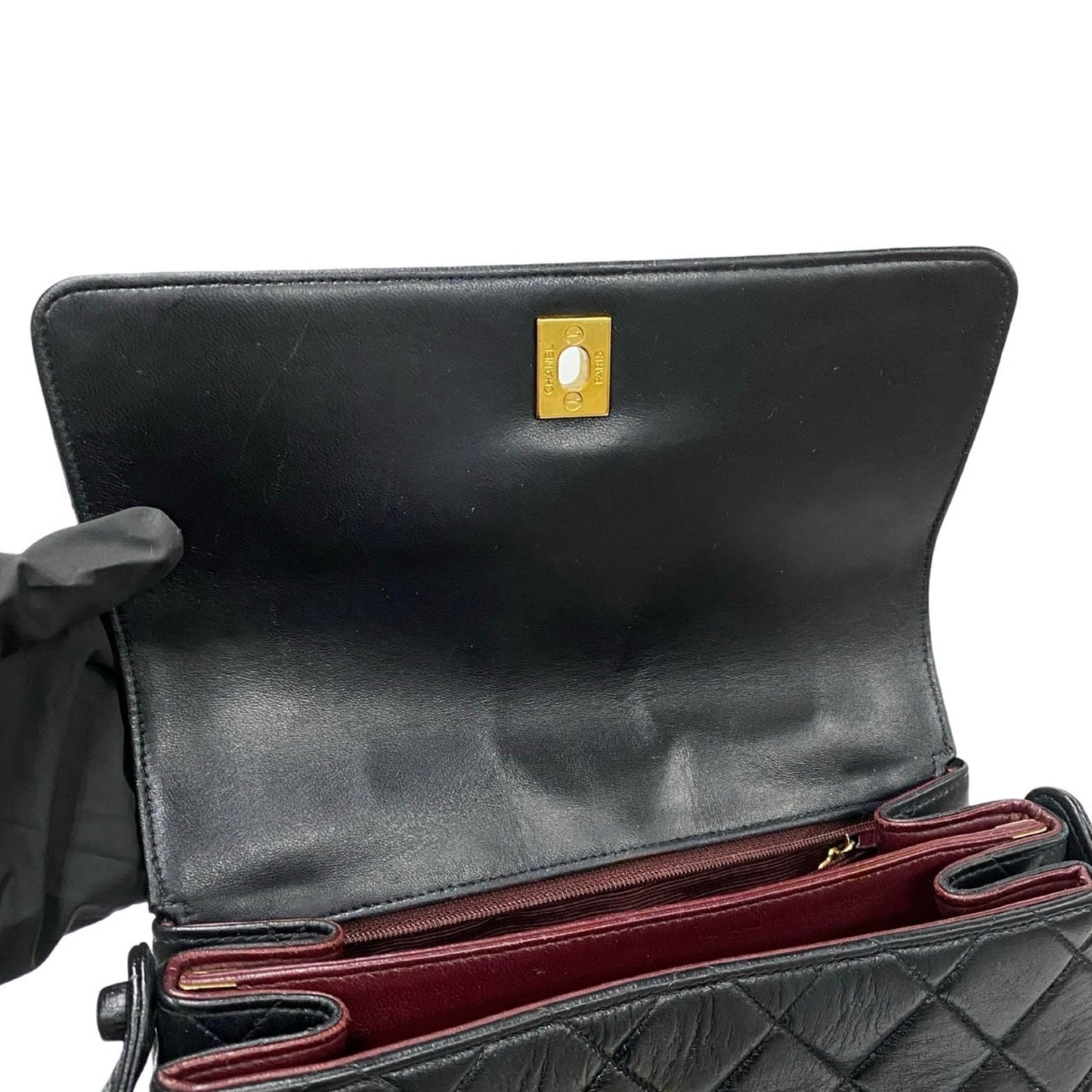 Chanel Matelasse Coco Mark Lambskin Genuine Leather One-Shoulder Bag Tote Black 37958