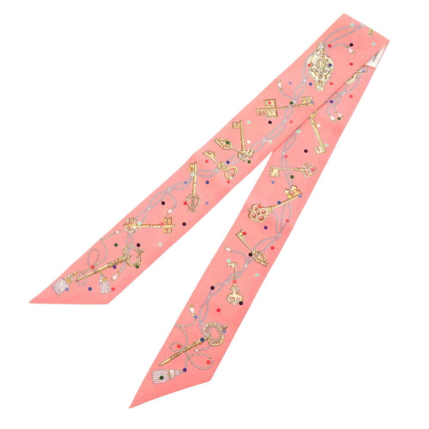 Hermes Twilly Les Cles A Pois Silk Pink Scarf Muffler 0121Hermes