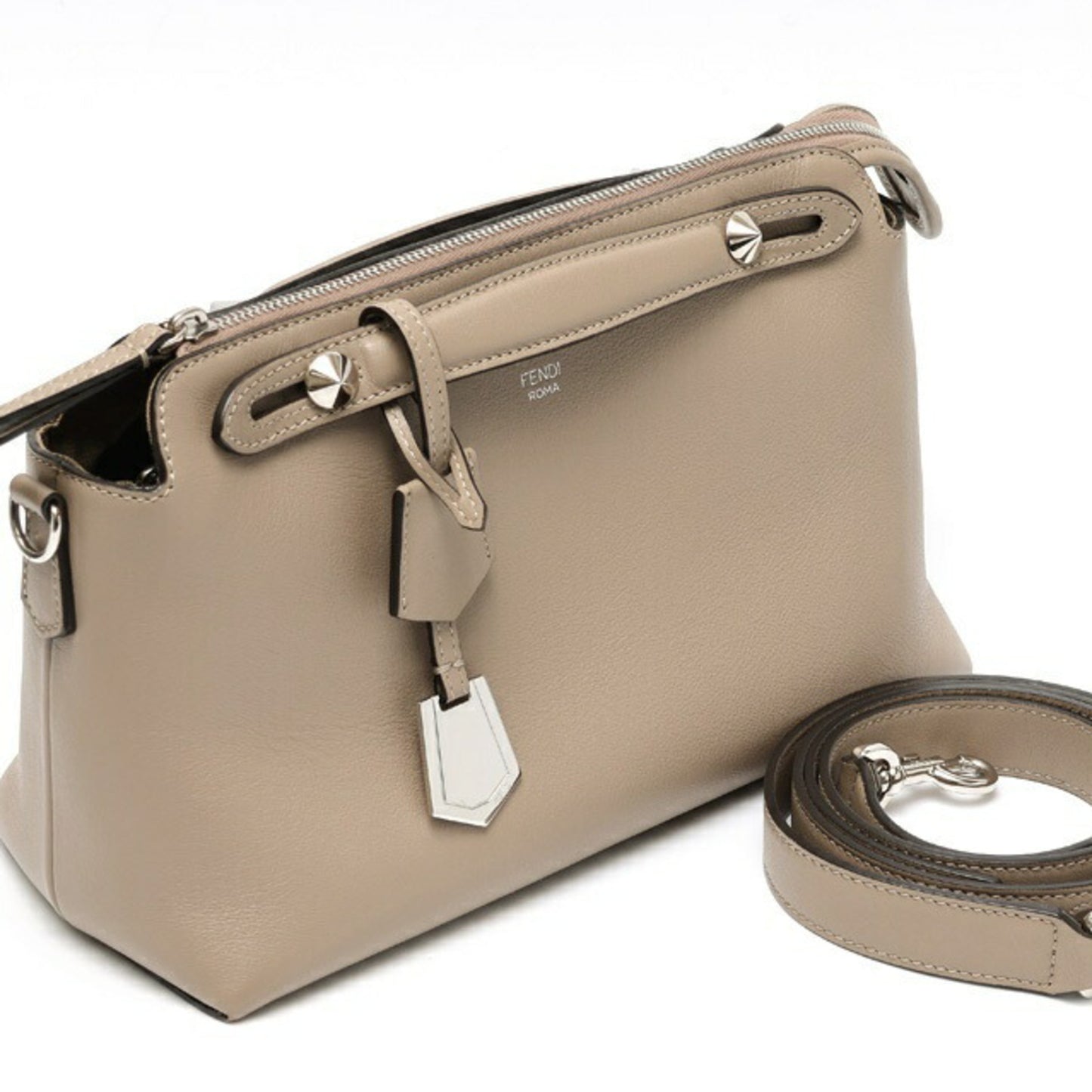 Fendi By The Way Medium Boston Bag 8Bl146 Leather Greige S-158686