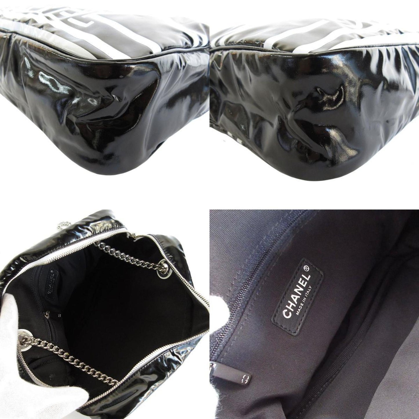 Chanel Shoulder Bag Enamel Black White Silver