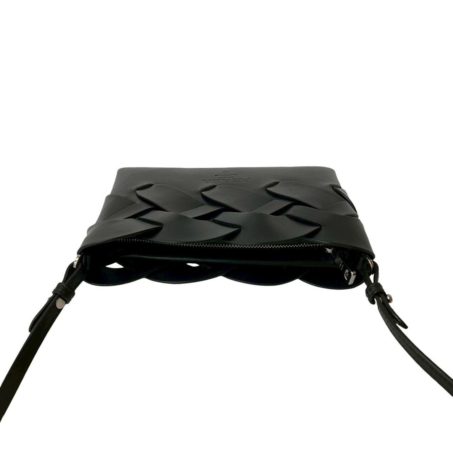 Prada Prada Logo Vitello Intrecciato Leather Shoulder Bag/Pochette/Sacoche In Black 28364