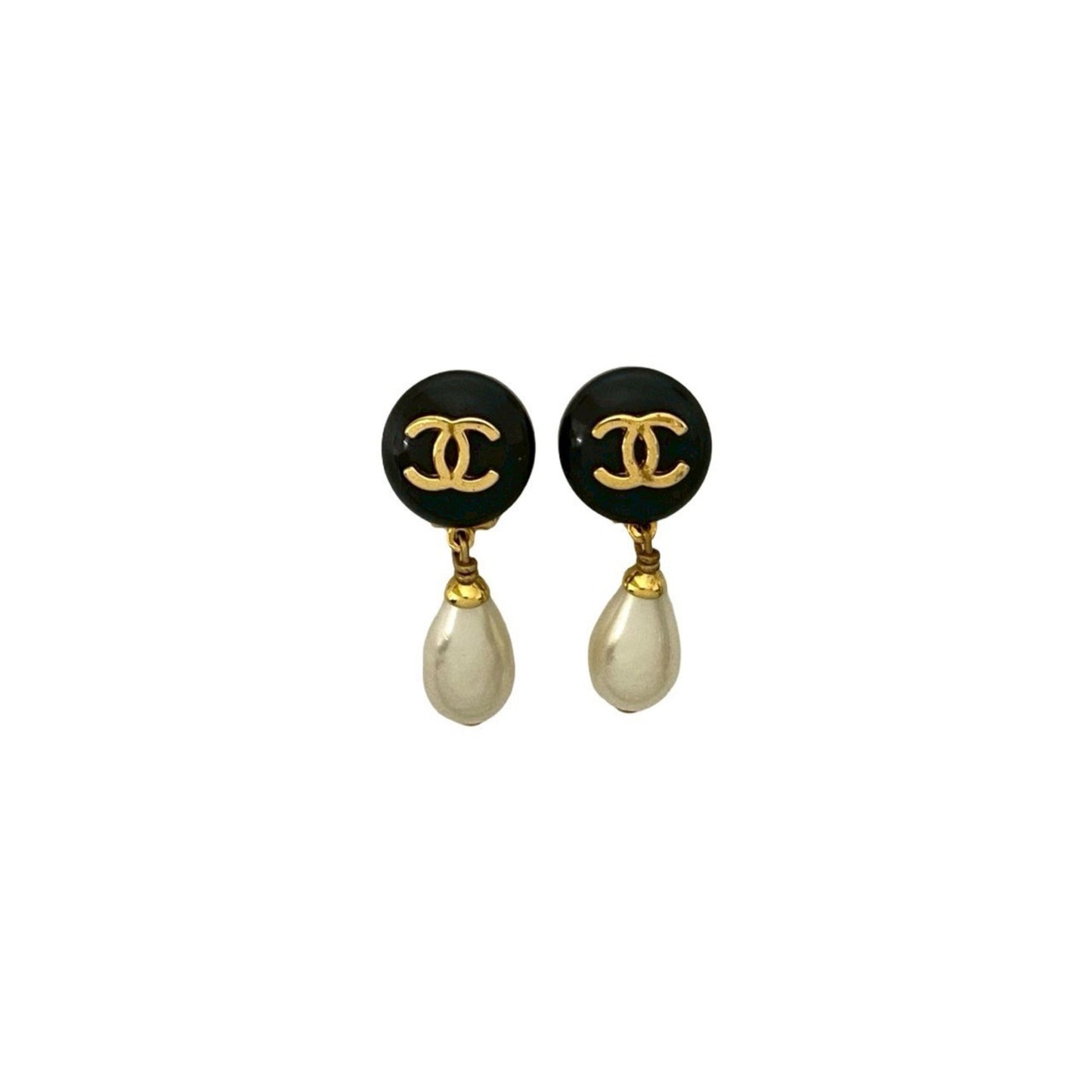 96P Chanel Vintage Coco Mark Faux Pearl Earrings And Ear Cuff